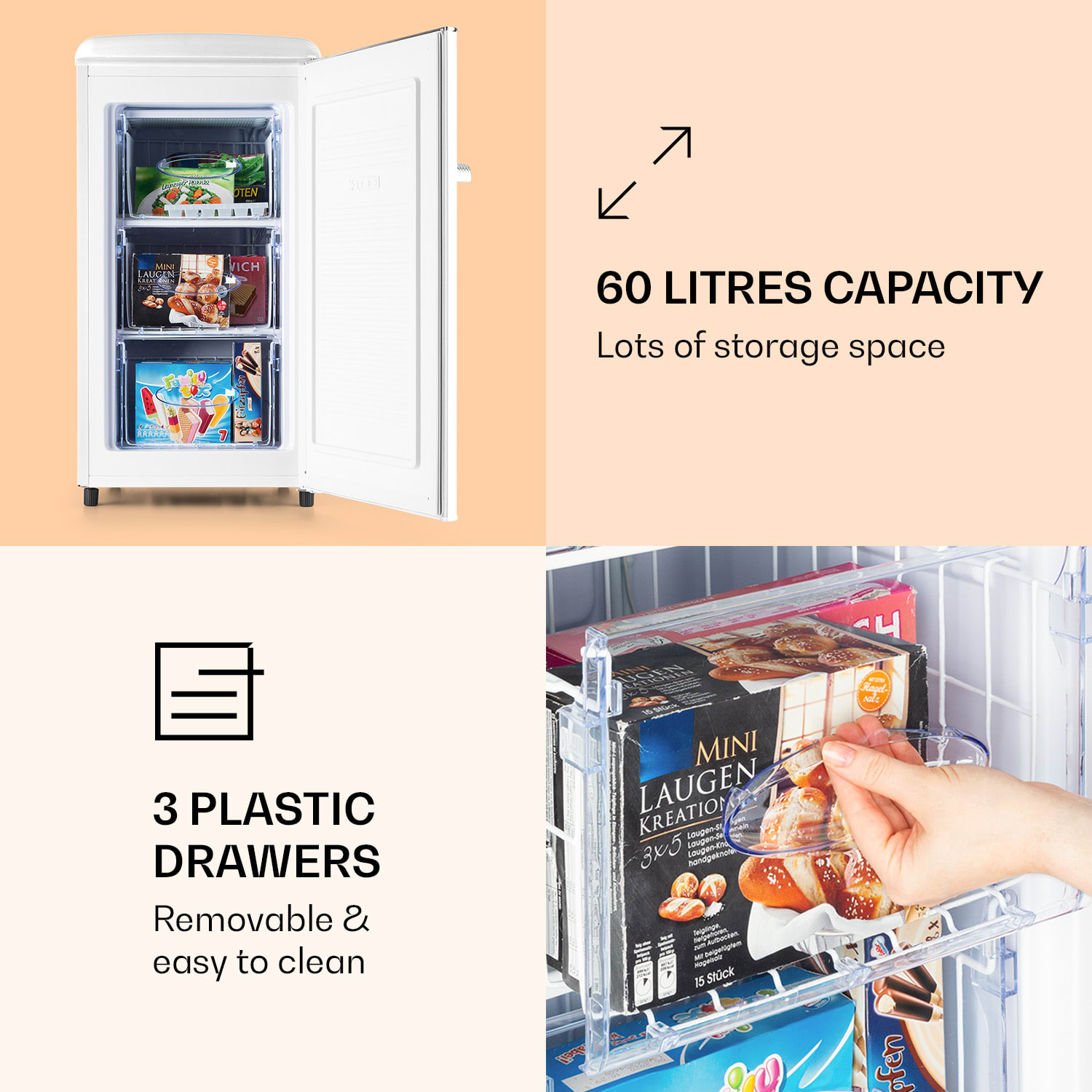 Laika 60L, congelator, 60 l, 3 sertare, temperatura: -18 la 0 °C Crem