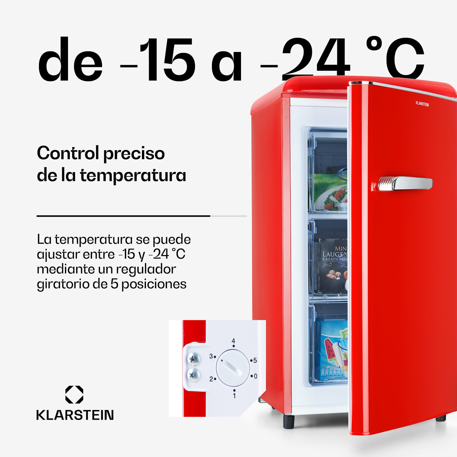 Laika 60L Congelador 60 litros 3 cajones Temperatura: -18 a 0 °C Rojo
