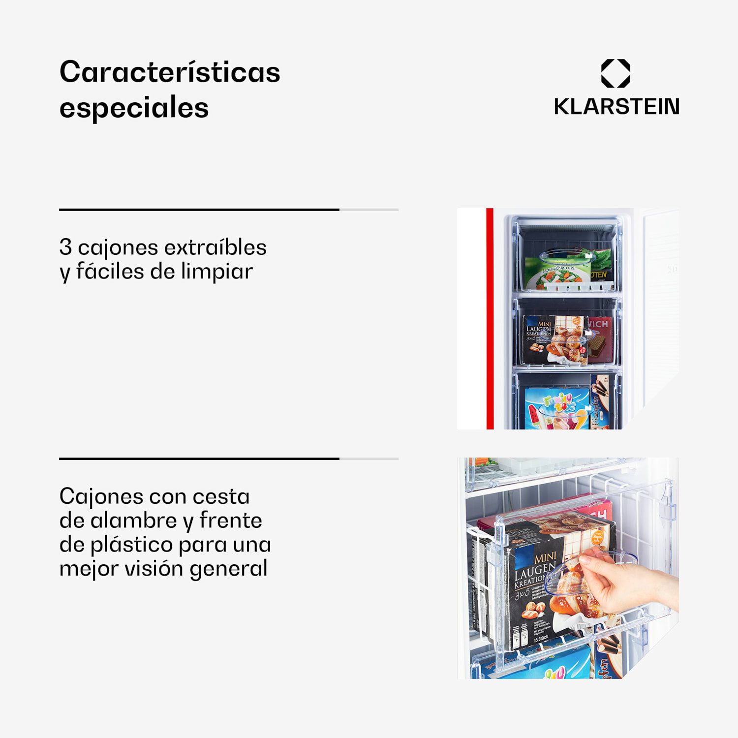 Laika 60L Congelador 60 litros 3 cajones Temperatura: -18 a 0 °C Rojo