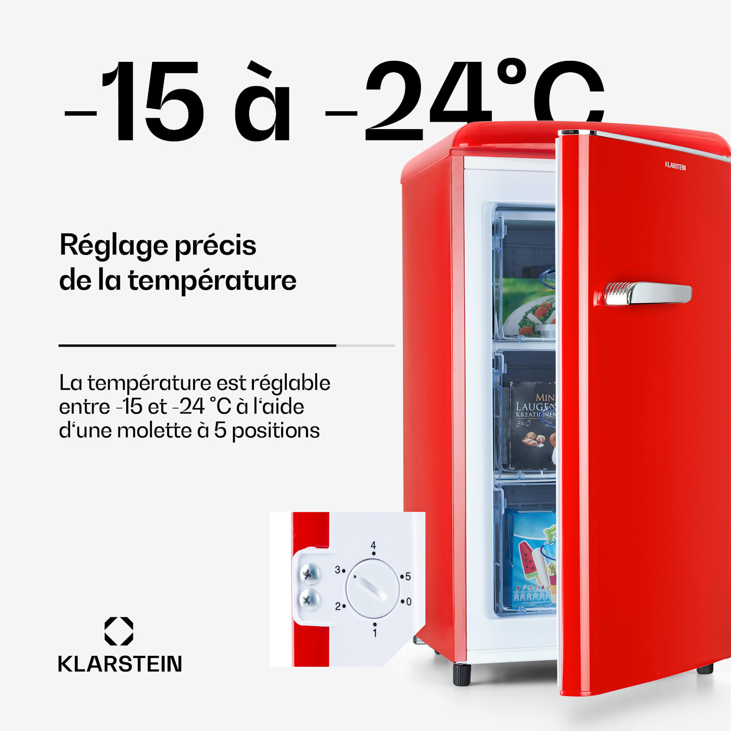 Laika 60 L Congélateur 60 litres 3 tiroirs Température : -18 à 0 °C Rouge