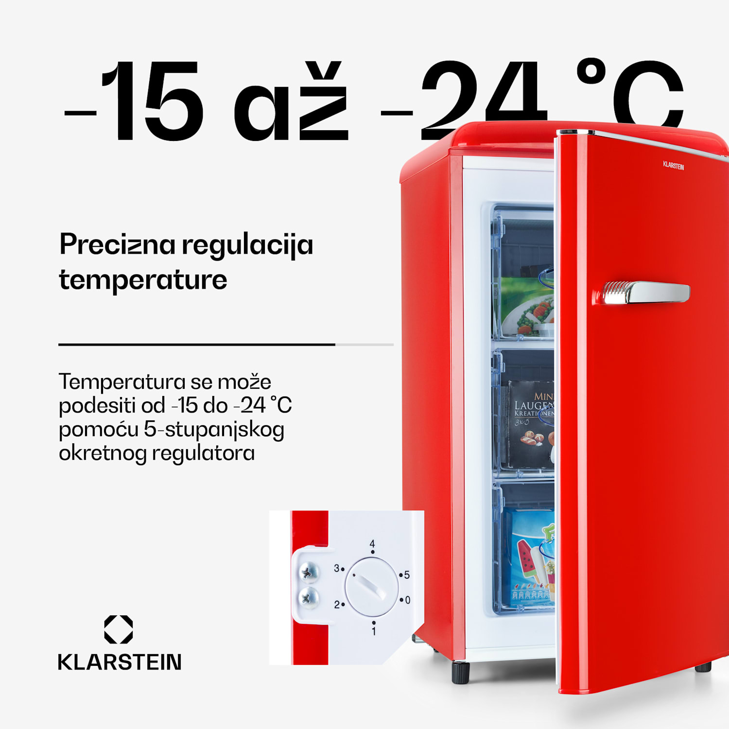 Laika 60L, zamrzivač, 60 l, 3 ladice, temperatura: -18 do 0 °C Crvena