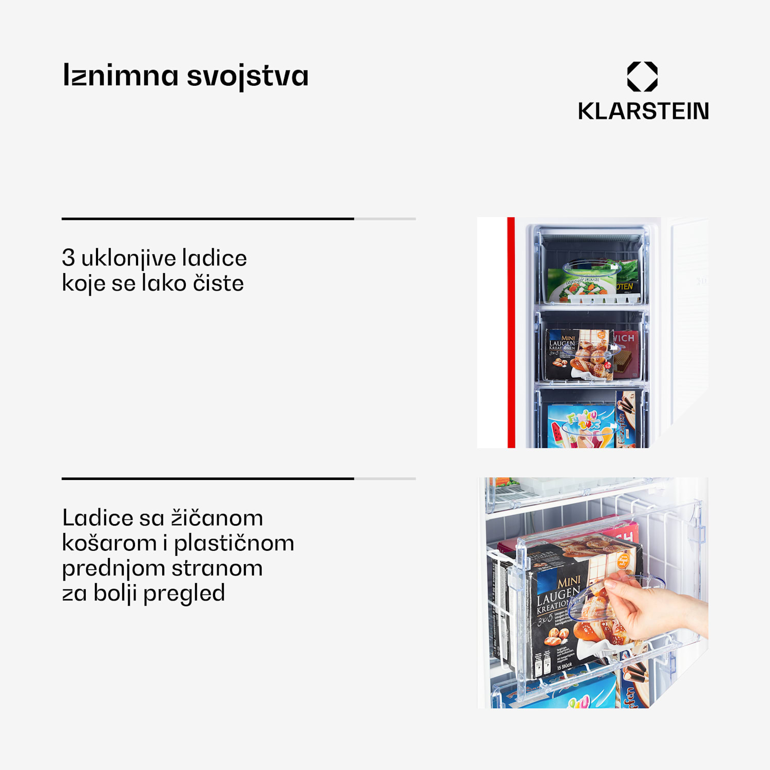 Laika 60L, zamrzivač, 60 l, 3 ladice, temperatura: -18 do 0 °C Crvena