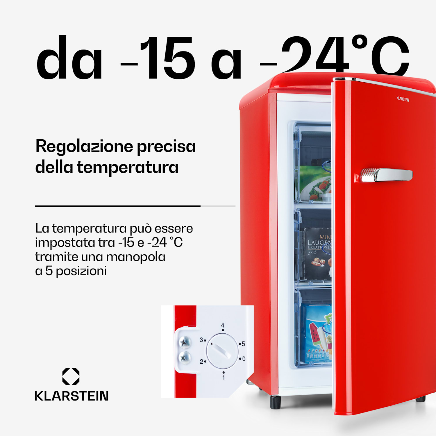 Laika 60 L - Congelatore, 60 litri, 3 cassetti, temperatura: da -18 a 0 °C Rosso