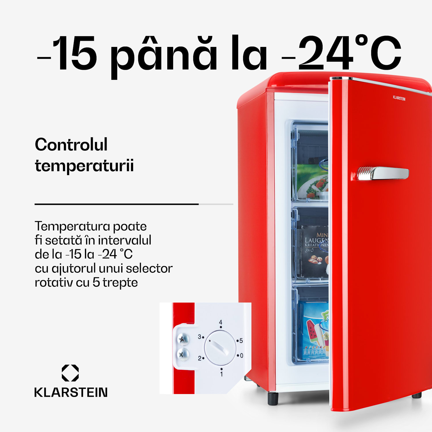 Laika 60L, congelator, 60 l, 3 sertare, temperatura: -18 la 0 °C Roșu