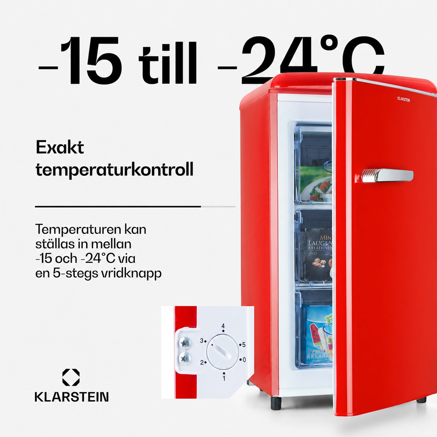 Laika 60L Frysskåp 60 liter 3 lådor temperatur: -18 till 0 °C Röd