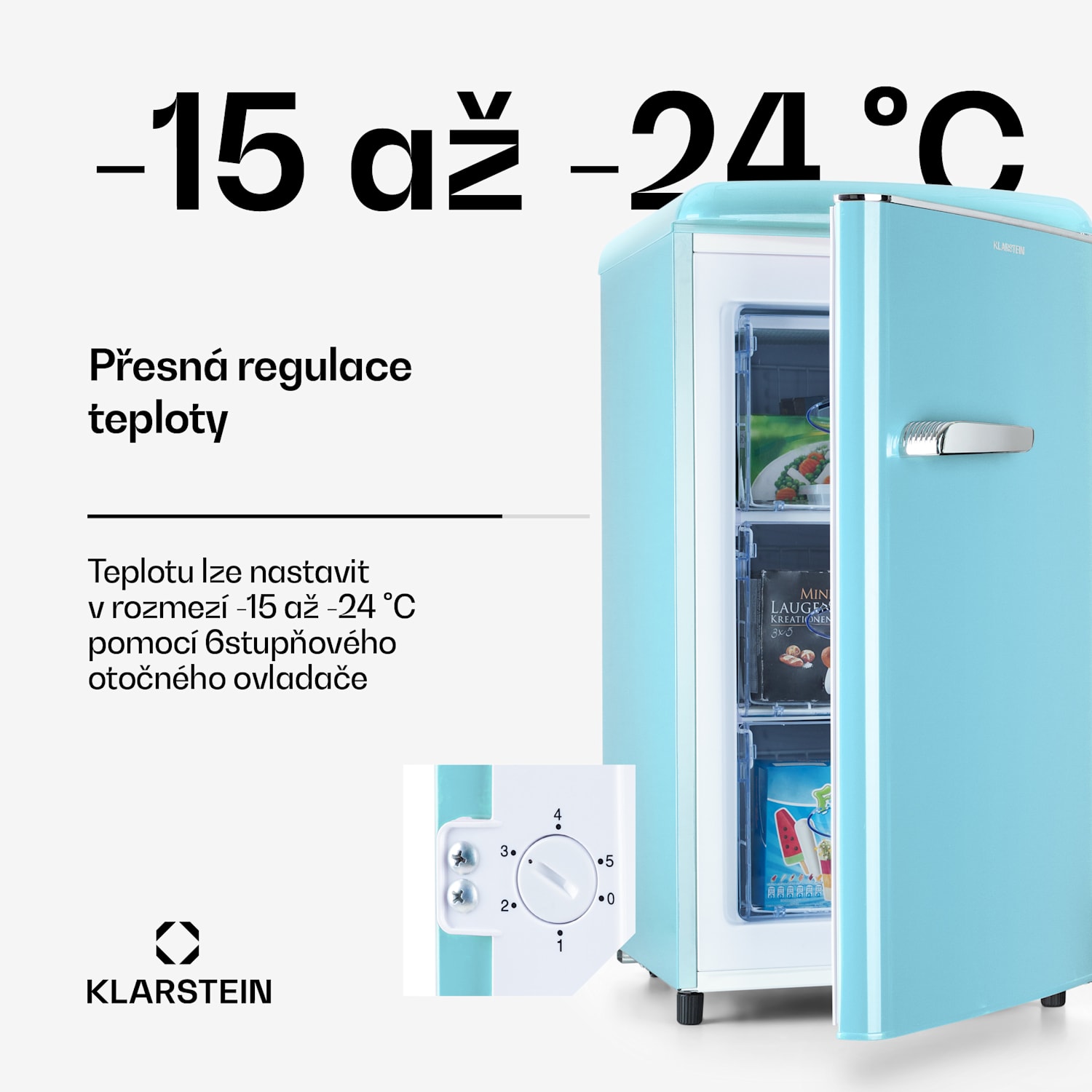 Laika 60L, mrazák, 60 l, 3 zásuvky, teplota: -18 až 0 °C Pastelově modrá