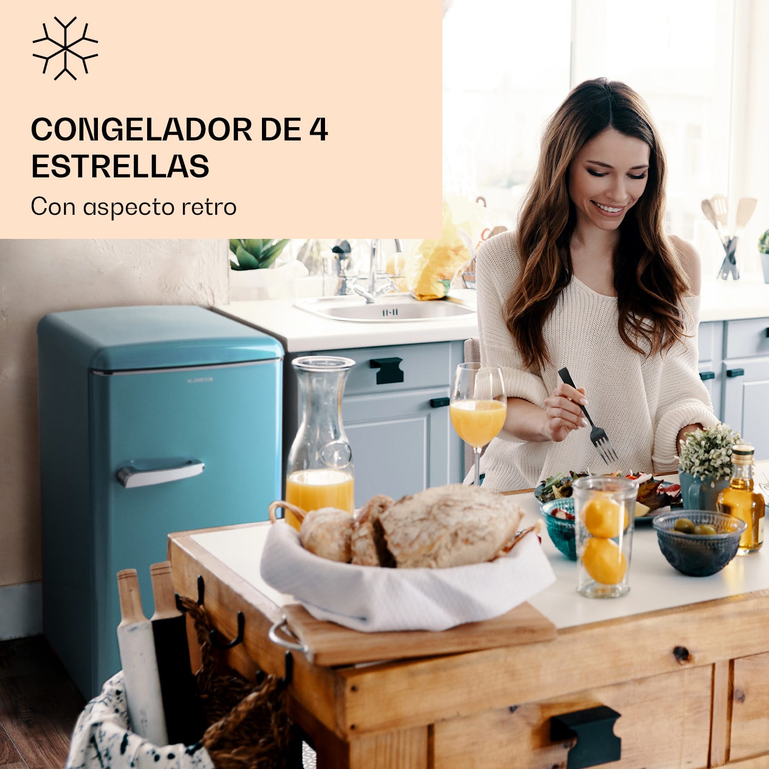 Laika 60L Congelador 60 litros 3 cajones Temperatura: -18 a 0 °C Azul Pastel