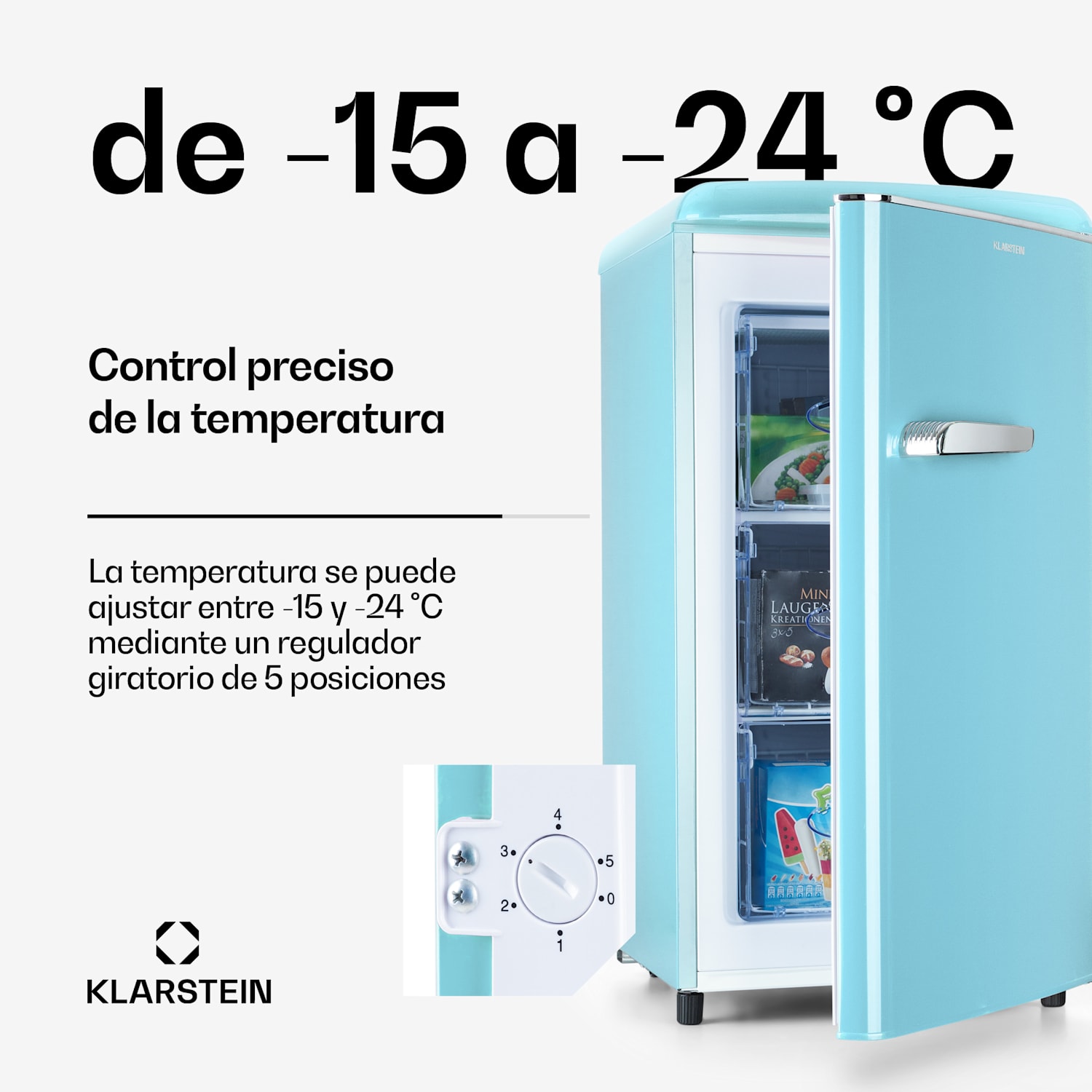 Laika 60L Congelador 60 litros 3 cajones Temperatura: -18 a 0 °C Azul Pastel