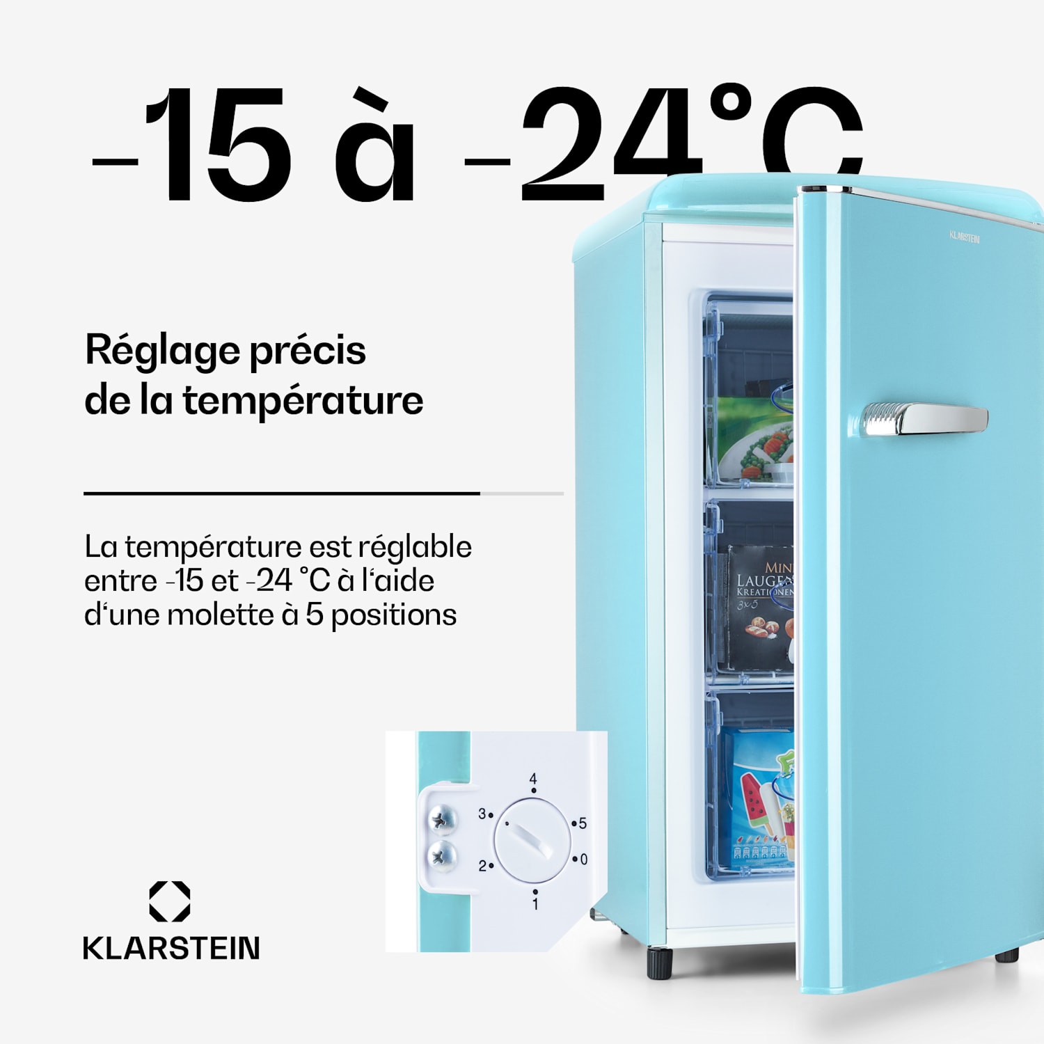 Congélateur Laika 60L 60 litres 3 tiroirs Température : -18 à 0 °C Bleu Pastel