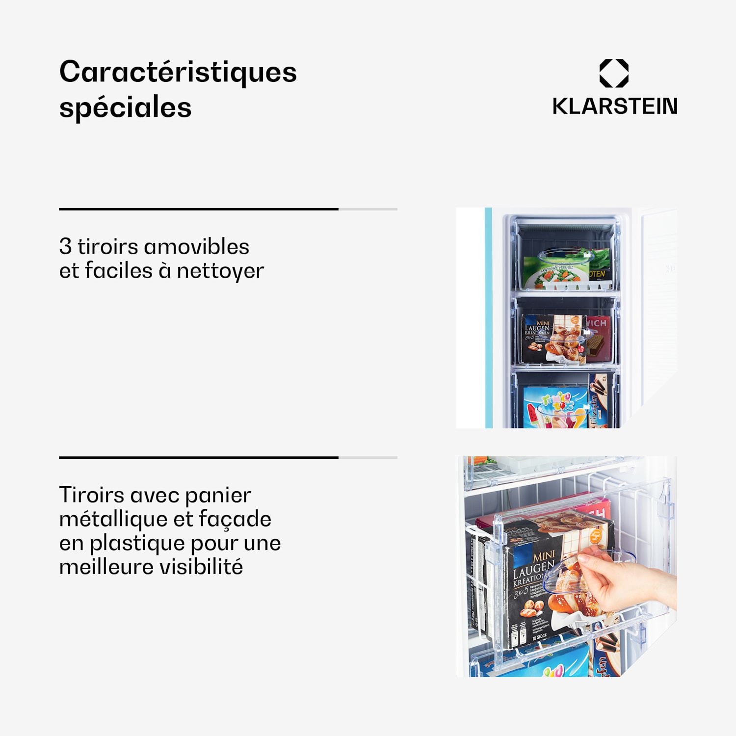 Congélateur Laika 60L 60 litres 3 tiroirs Température : -18 à 0 °C Bleu Pastel