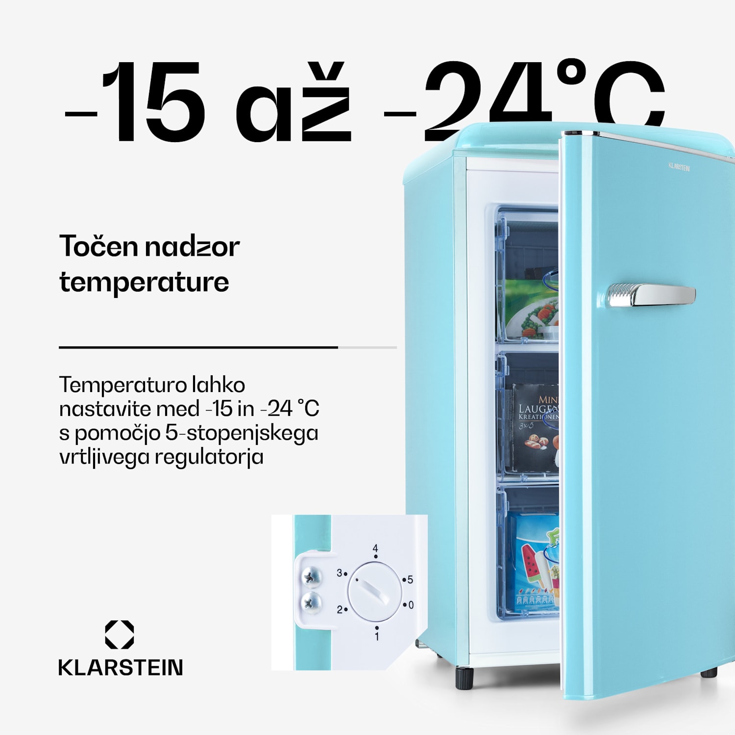 Laika 60L, zamrzovalnik, 60 l, 3 predali, temperatura: -18 do 0 °C Pastelno modra