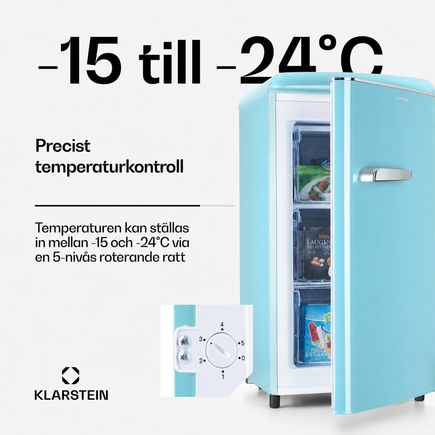Laika 60L Frysskåp 60 liter 3 lådor temperatur: -18 till 0 °C Pastellblå