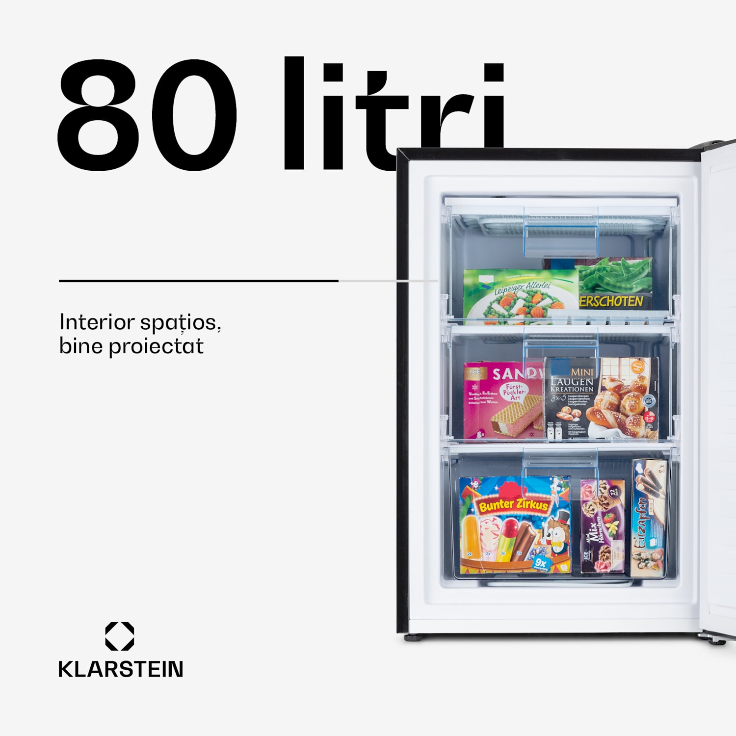 Pluto 80L, congelator, 4 stele, 80 litri, până la -18 ° C Negru