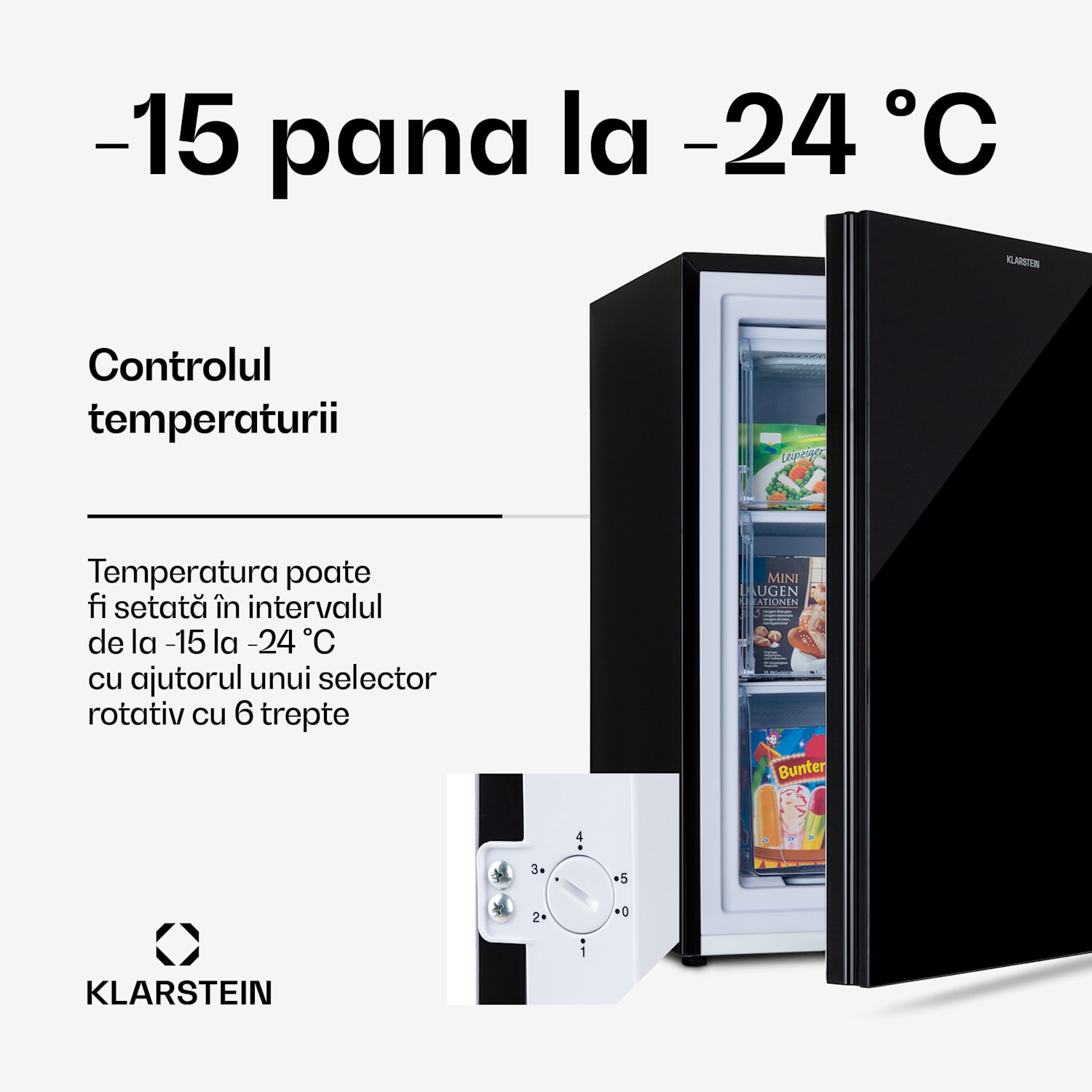 Pluto 80L, congelator, 4 stele, 80 litri, până la -18 ° C Negru