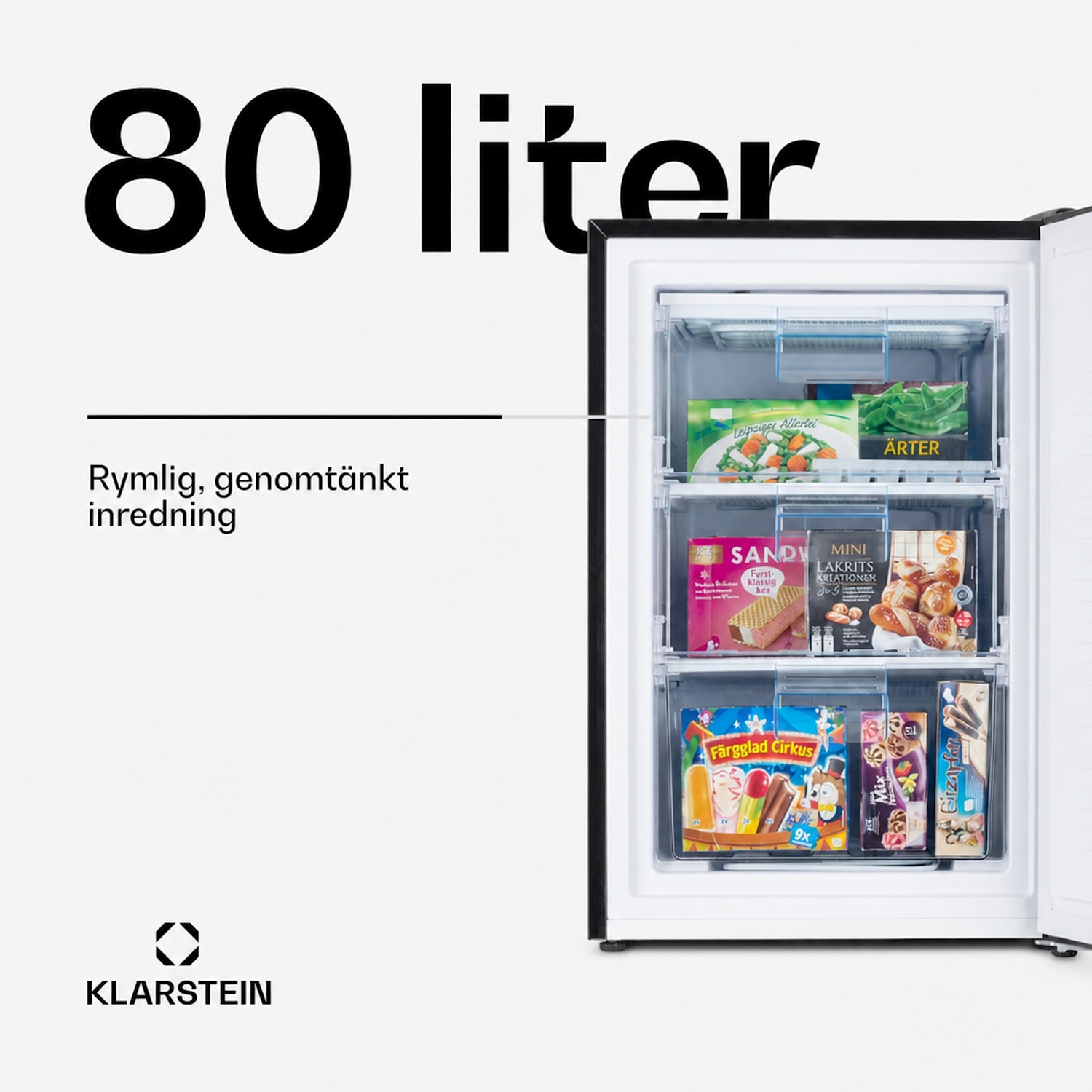 Pluto 80L frys 4-stjärnig 80 liter ner till -18 °C Svart