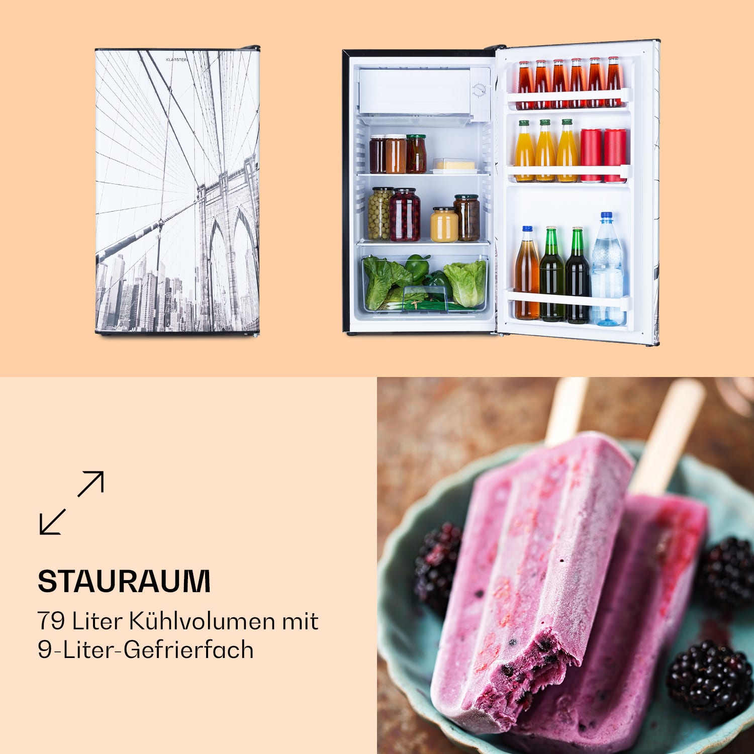 Combiné réfrigérateur-congélateur CoolArt 79L CEE E compartiment congélateur 9l porte design 