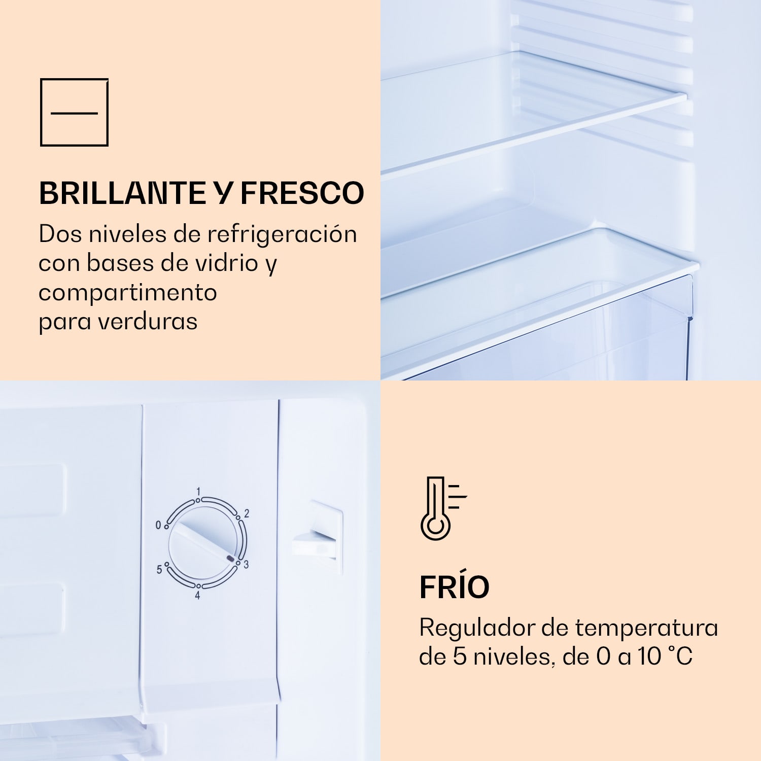 Combinación de frigorífico y congelador CoolArt 79 litros, clase de eficiencia energética E, congelador 9 litros, puerta de diseño 