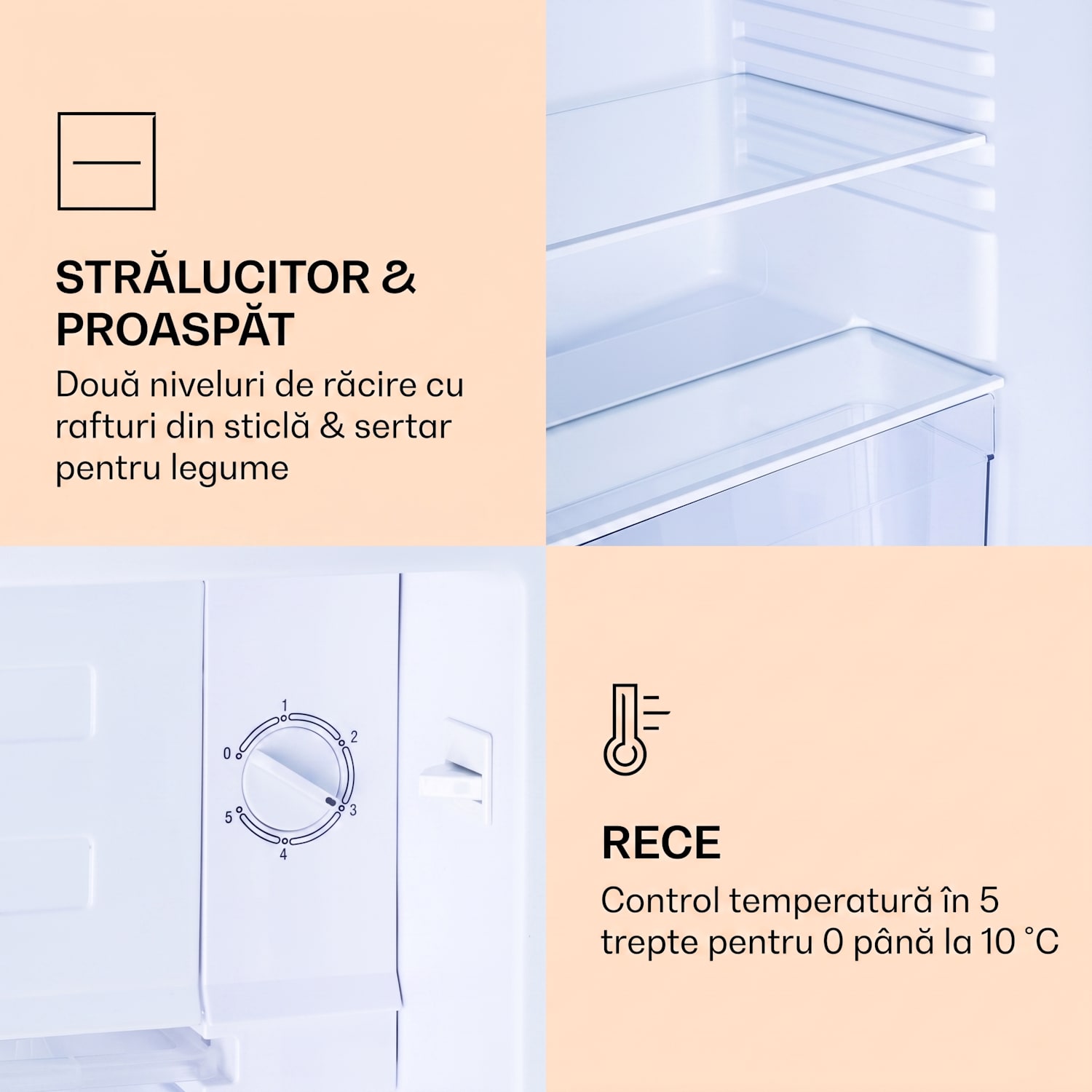 CoolArt 79L, combină frigider-congelator, EEK E, compartiment congelator 9 l, ușă design 