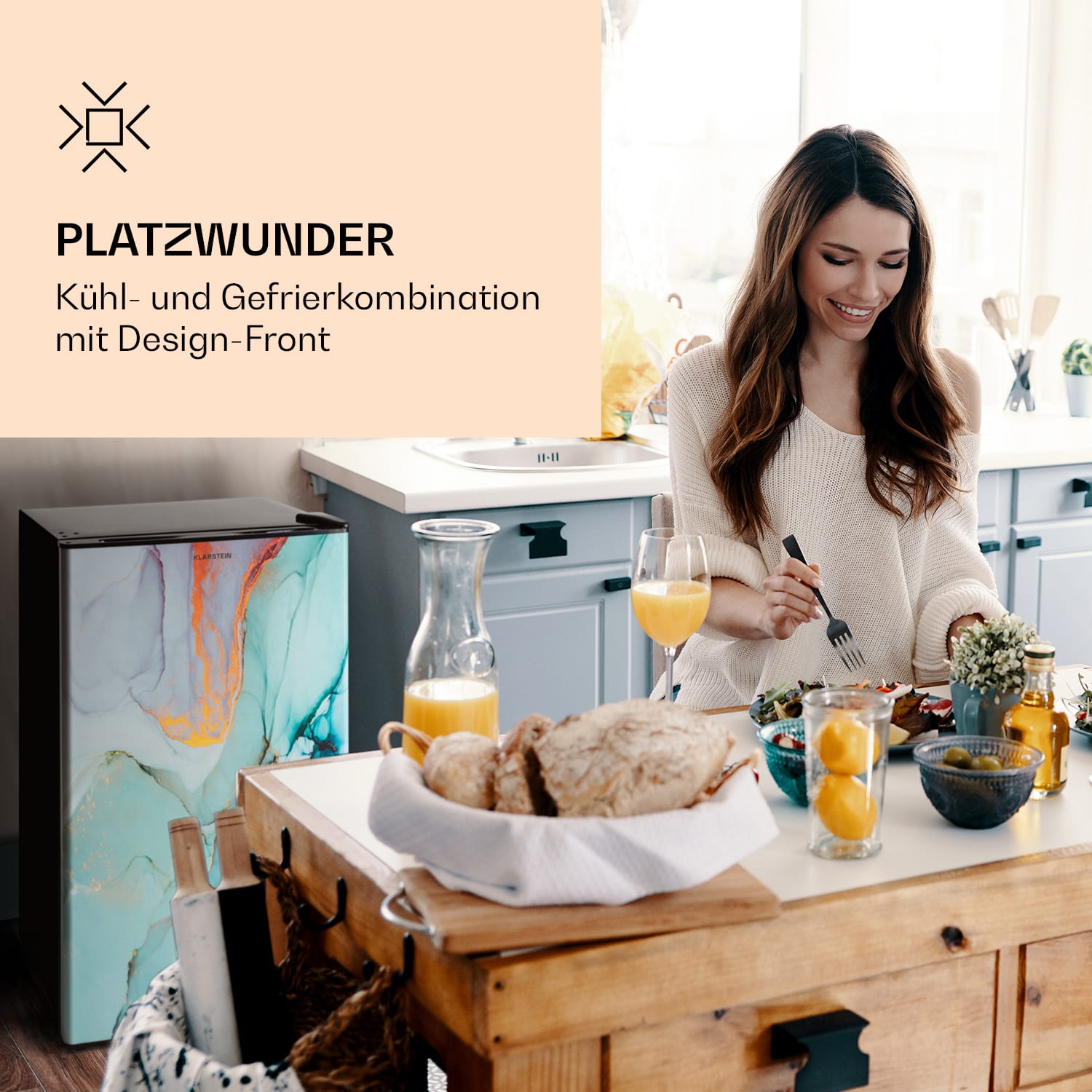 CoolArt 79L Kühl-Gefrier-Kombination EEK E Gefrierfach 9l Designtür 