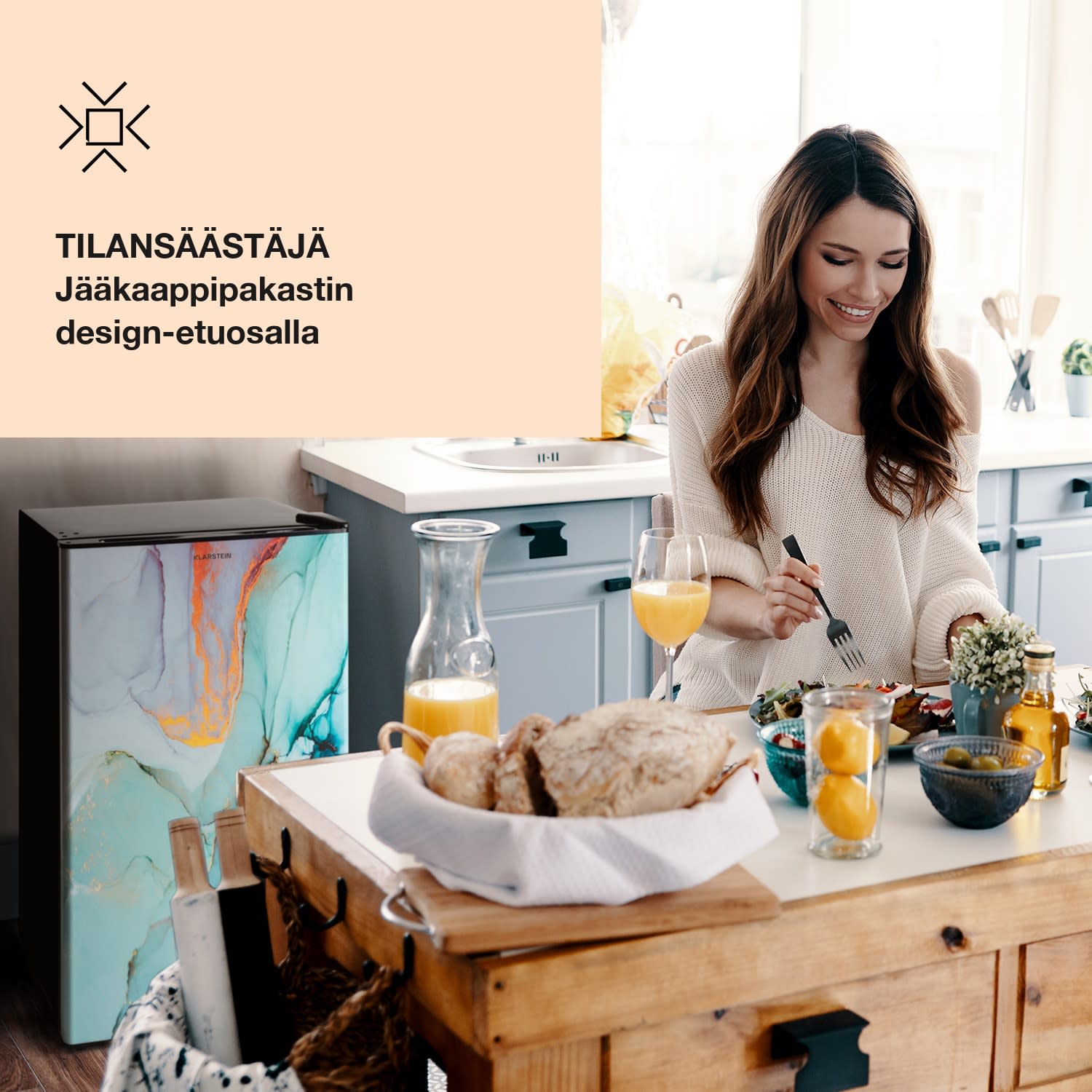 CoolArt 79l jääkaappi-pakastin energiatehokkuusluokka E pakastelokero 9l design ovi 