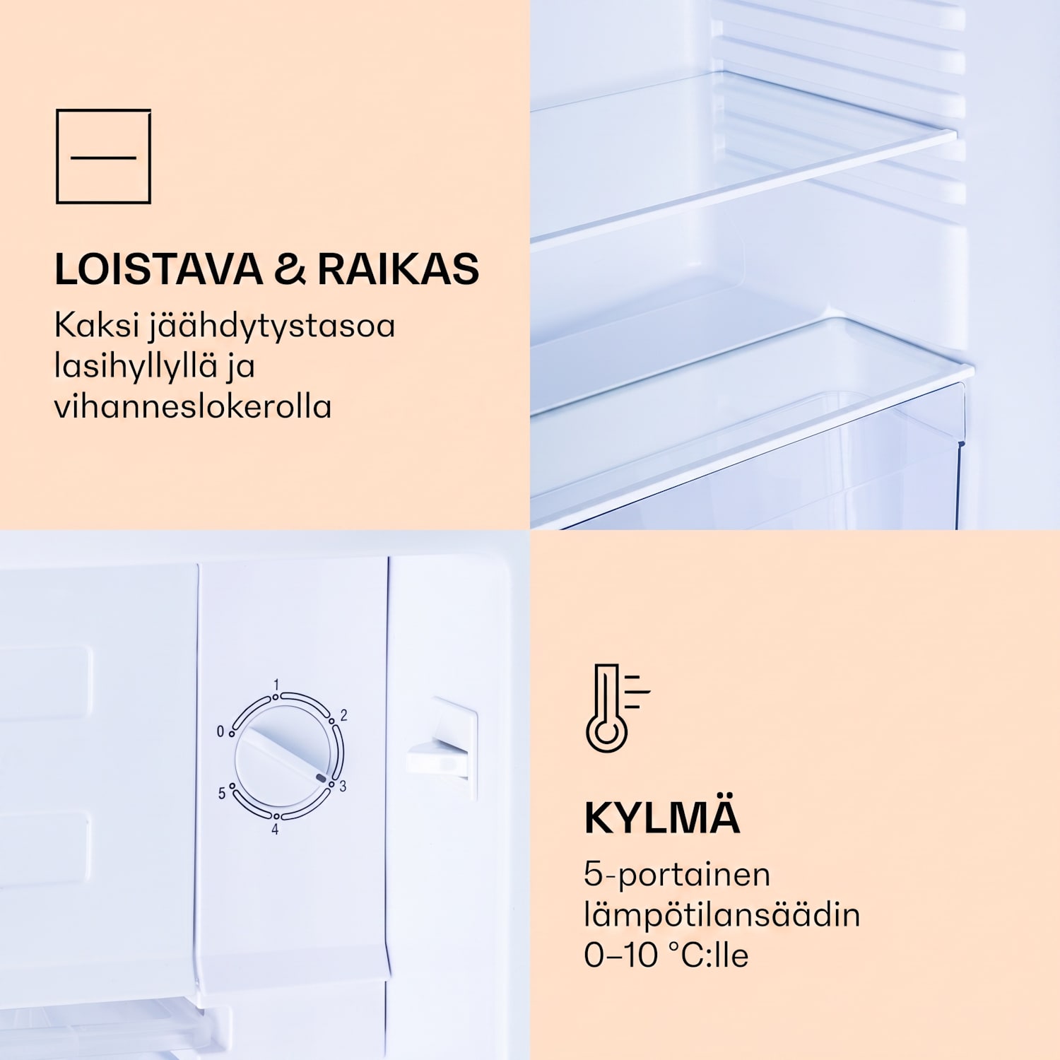 CoolArt 79l jääkaappi-pakastin energiatehokkuusluokka E pakastelokero 9l design ovi 