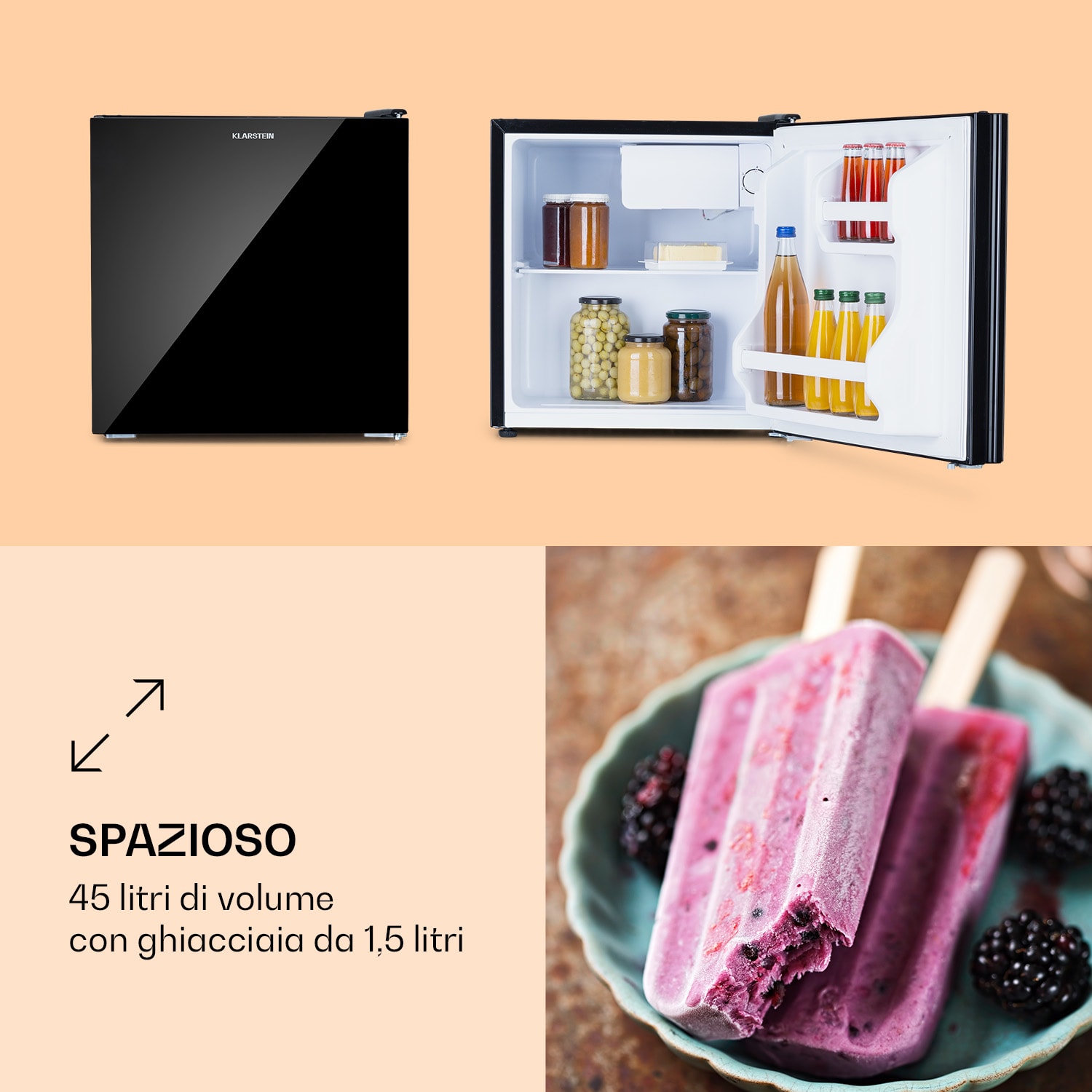 Luminance Frost Mini frigo 45l EEK E Vano congelatore 1,5l Porta di vetro 