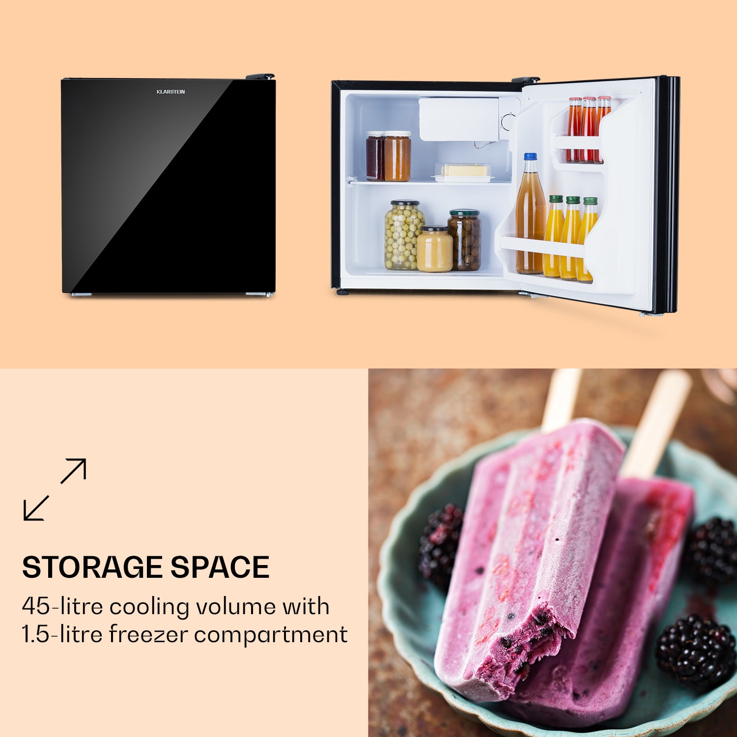 Luminance Frost Mini Fridge 45l EEC E Freezer Compartment 1.5l Glass Door 
