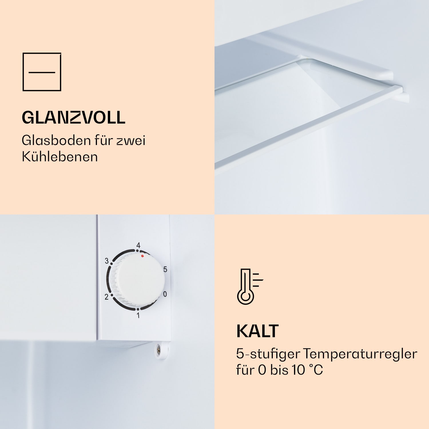 CoolArt 45L Mini-Kühlschrank EEK E Gefrierfach 1,5l Designtür 