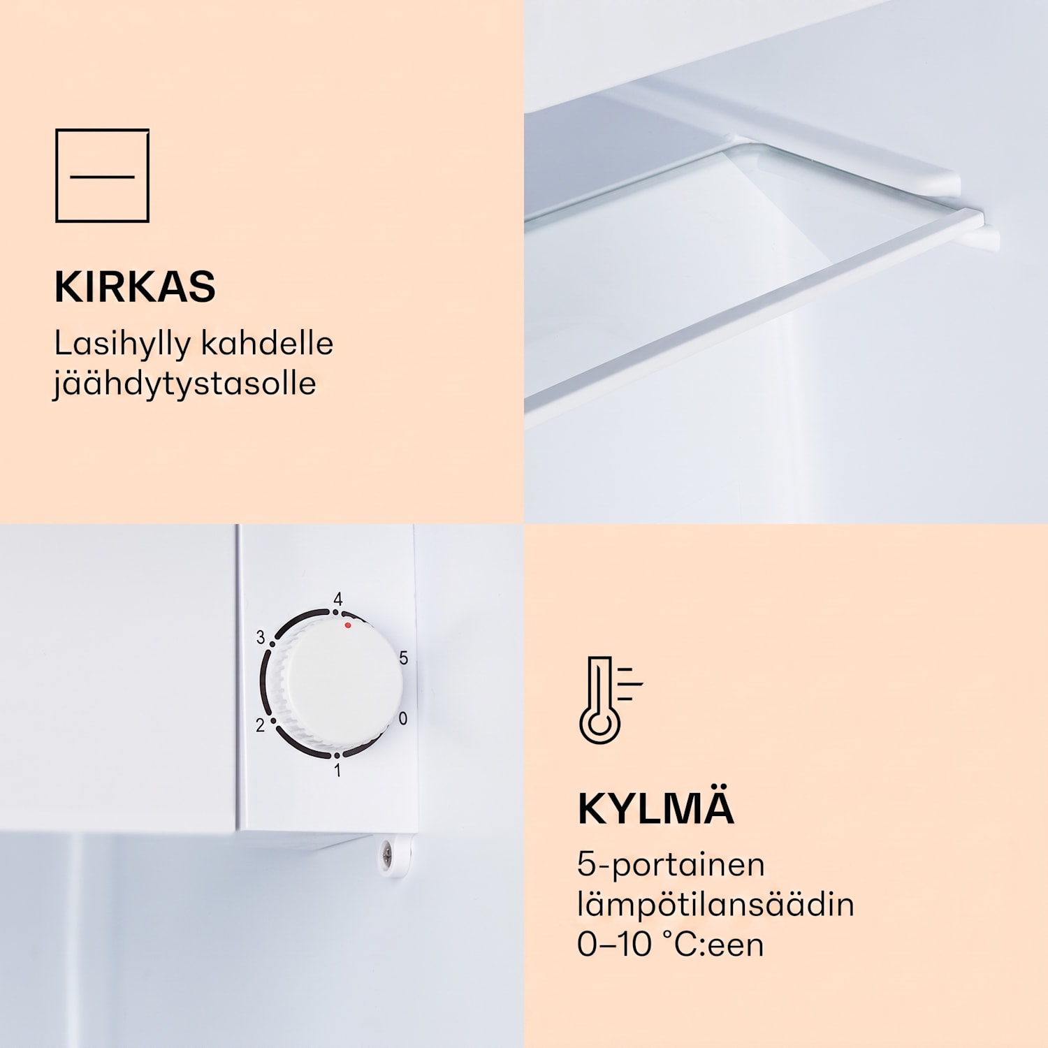 CoolArt 45L minijääkaappi energiatehokkuusluokka E pakastinlokero 1,5l design-ovi 