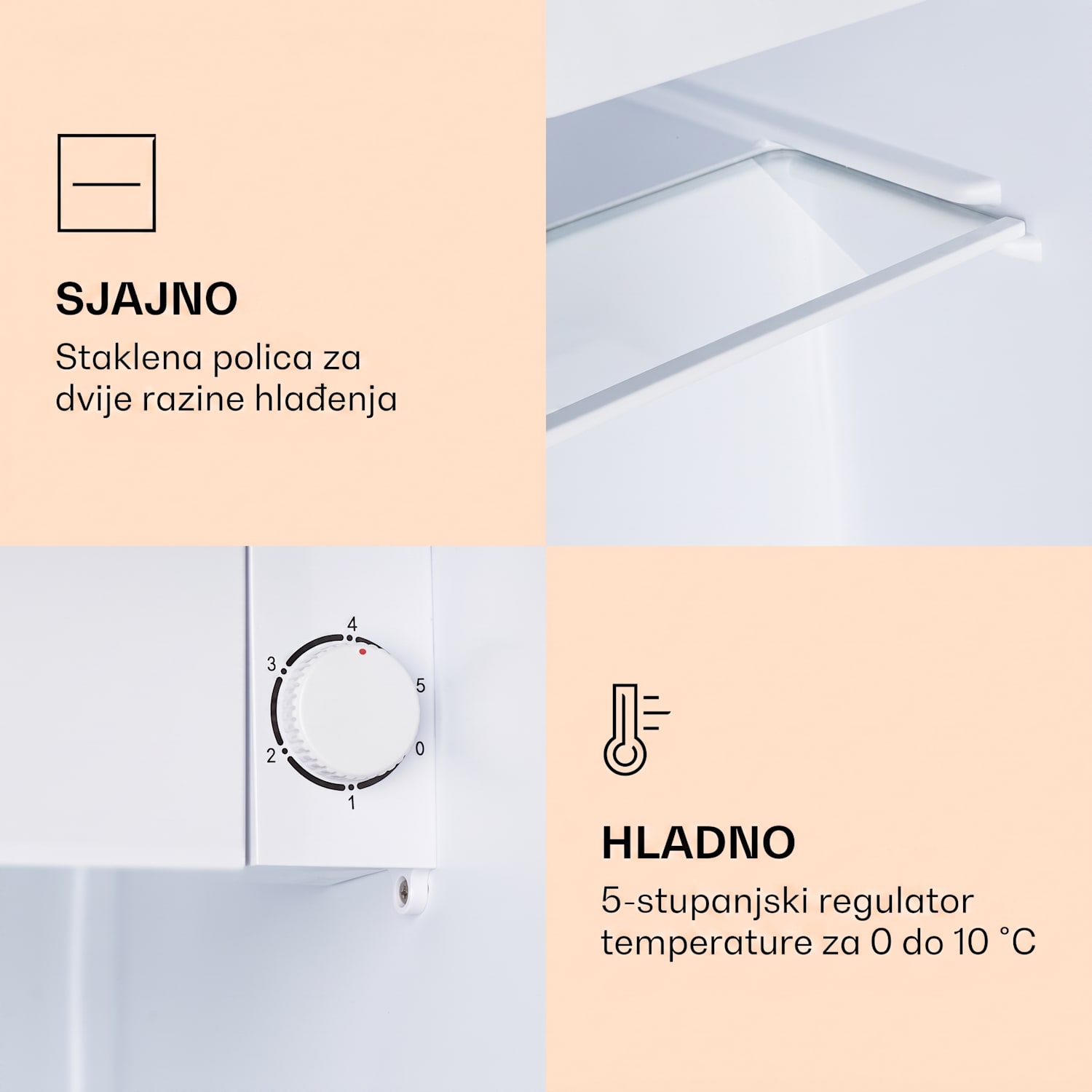 CoolArt, 45L, mini hladnjak, EET E, zamrzivač 1,5 l, dizajnerska vrata 