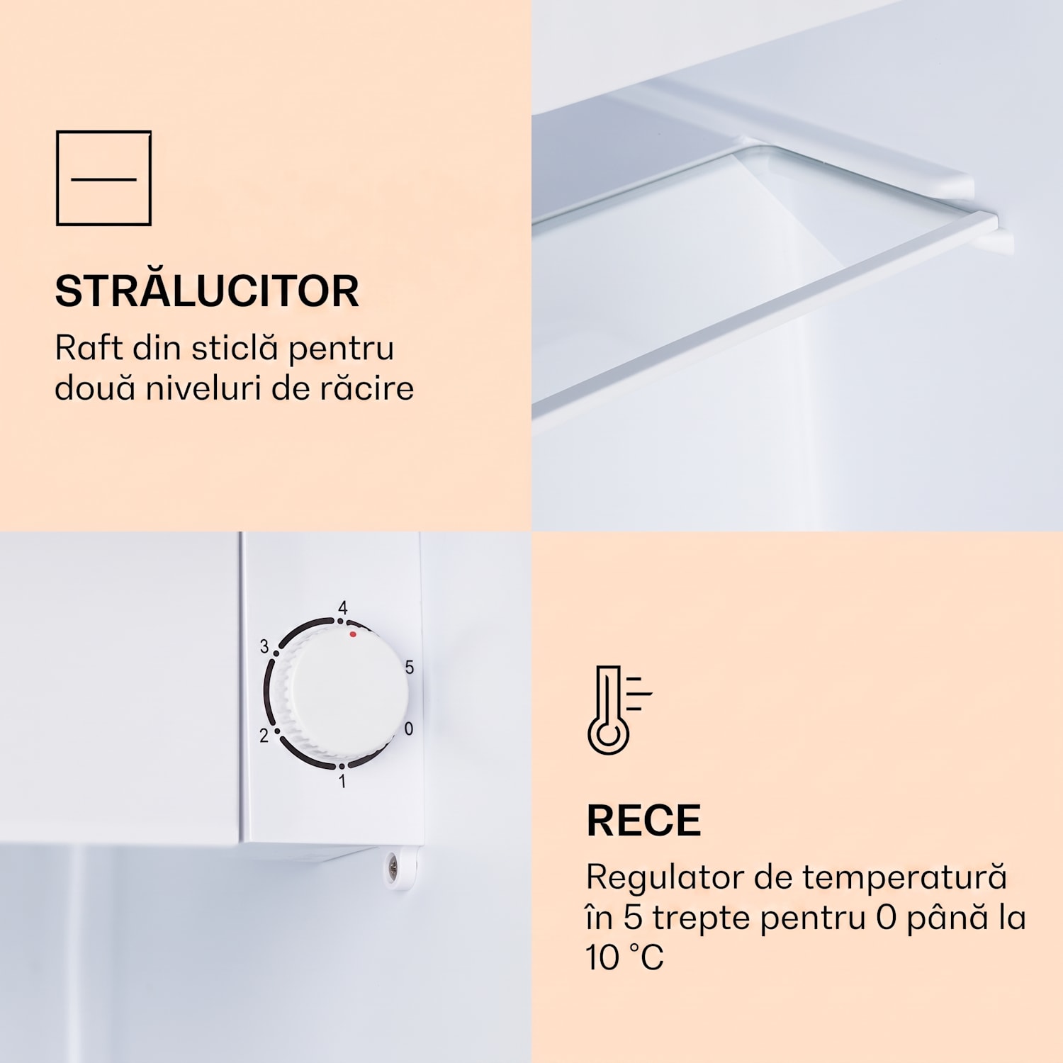 CoolArt, 45L, combinație de frigider, EEK E, congelator 1,5l, ușă de design 