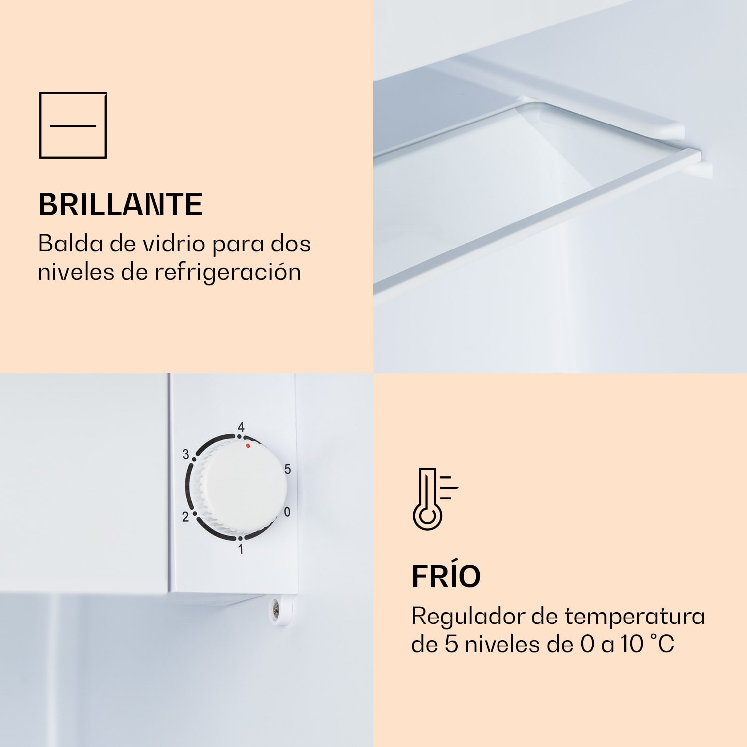 Mini nevera CoolArt 45L, clase de eficiencia energética E, congelador 1,5l, puerta de diseño 