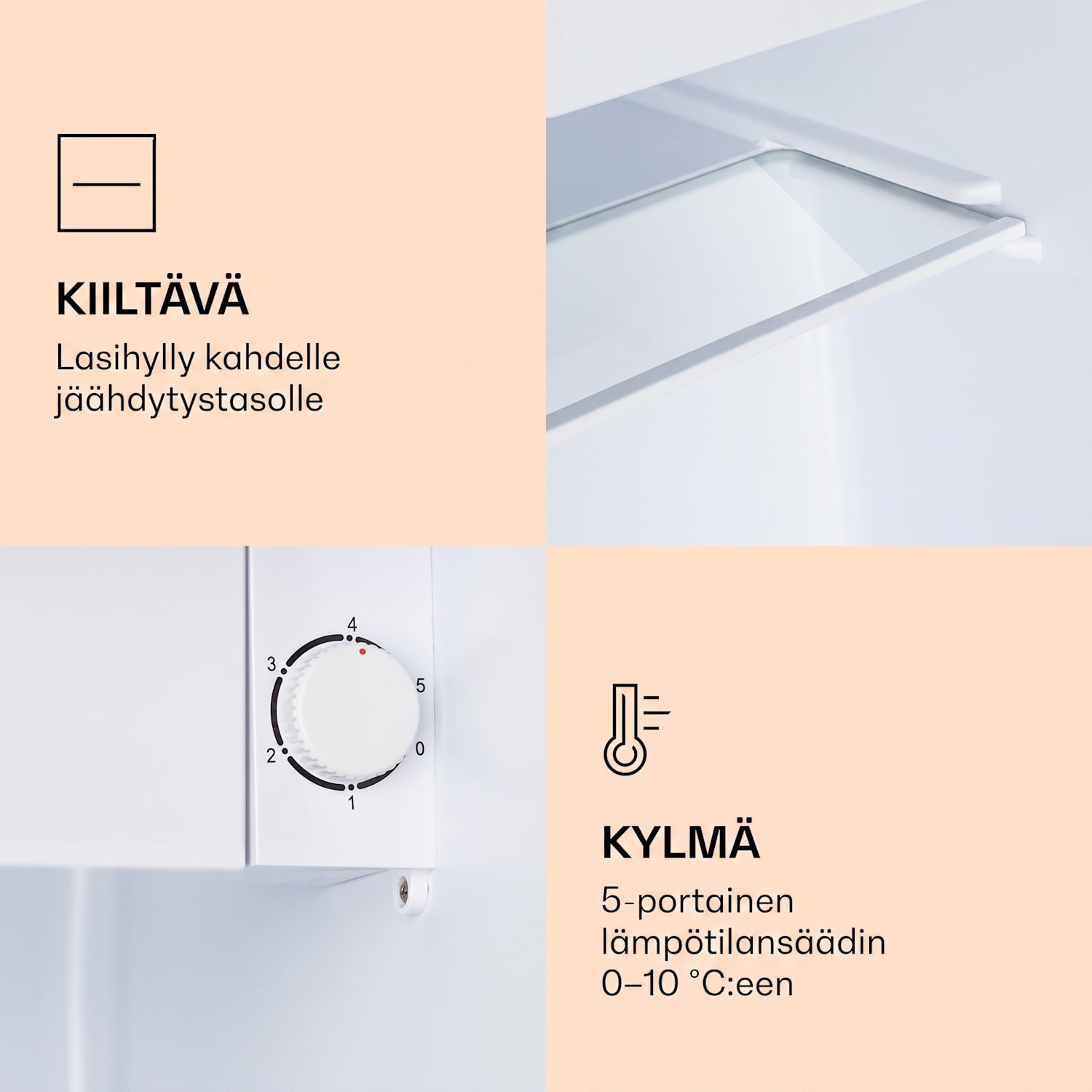 CoolArt 45L minijääkaappi energiatehokkuusluokka E pakastinlokero 1,5l design-ovi 