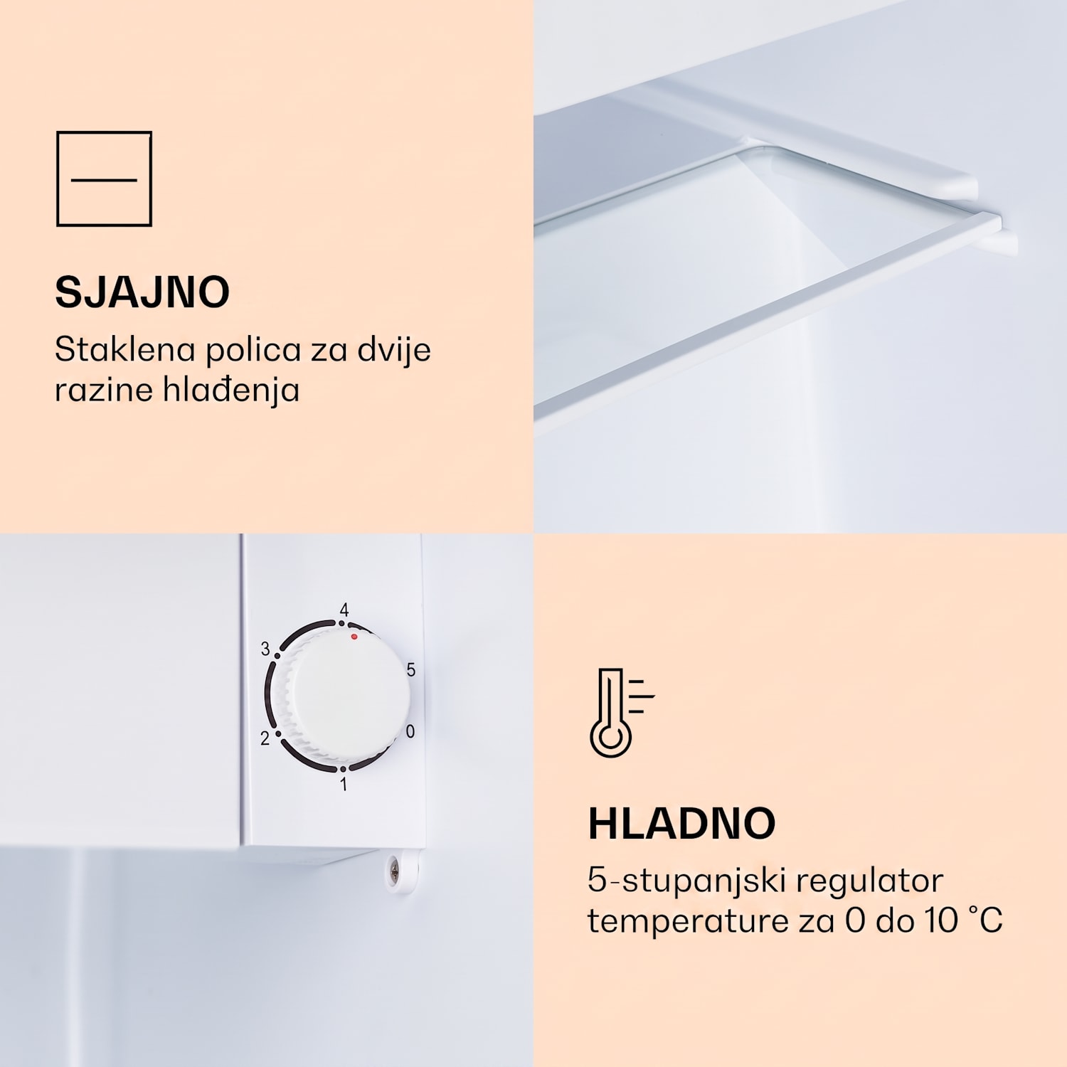 CoolArt 45L, mini hladnjak, EEK E, zamrzivač 1,5 l, dizajnerska vrata 