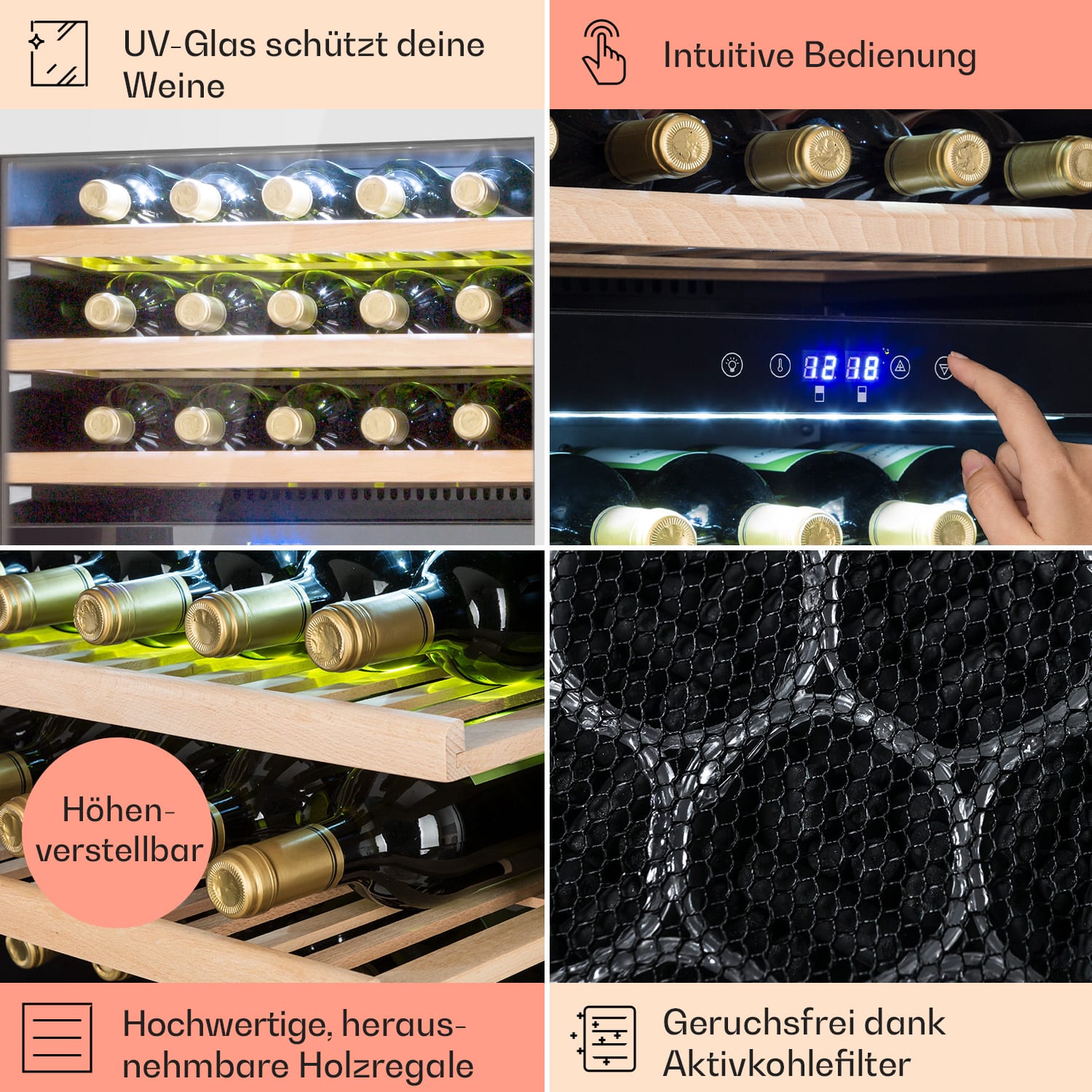 Vinsider 35D Einbau-Weinkühlschrank 128 Liter 41 Weinflaschen 2 Zonen 35 Flaschen | 2 Kühlzonen | Edelstahl