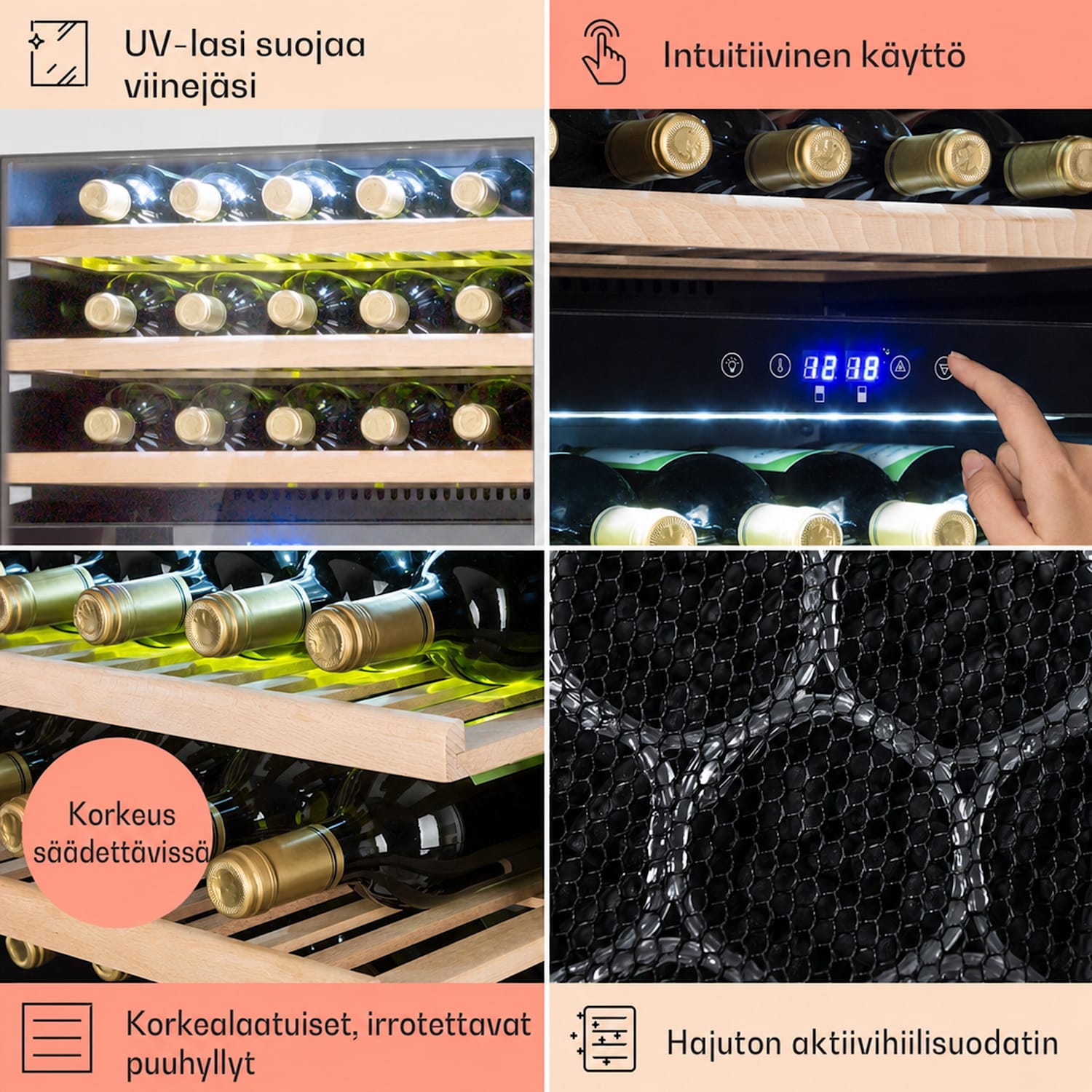 Vinsider 35D tason alle sijoitettava viinikaappi 128 litraa 41 viinipullolle 2 aluetta 35 pulloa | 2 jäähdytysalue | Ruostumaton Teräs