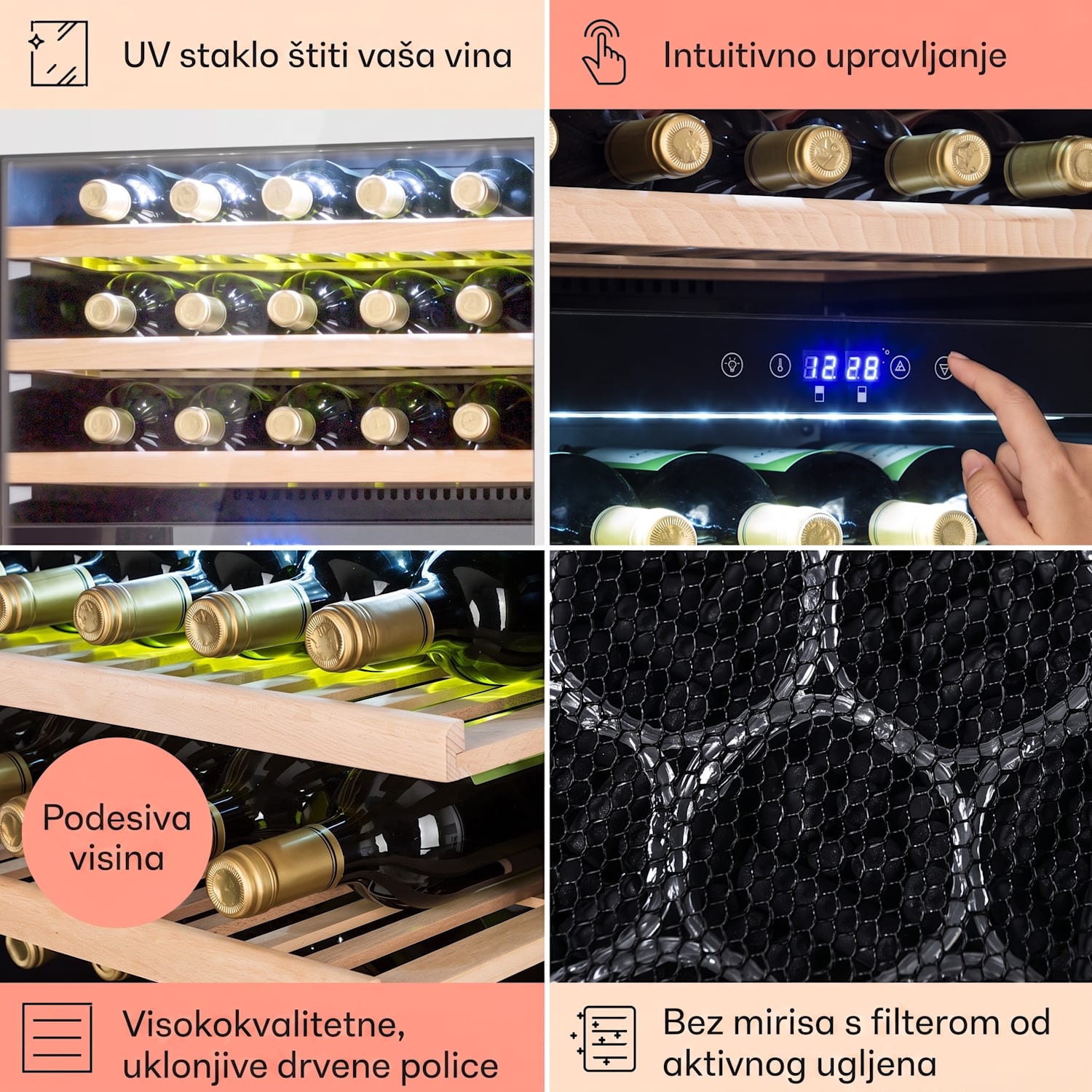 Vinsider 35D, ugradbeni hladnjak za vino, 128 litara, 41 boca vina, 2 zone 35 boca | 2 | Nehrđajući čelik