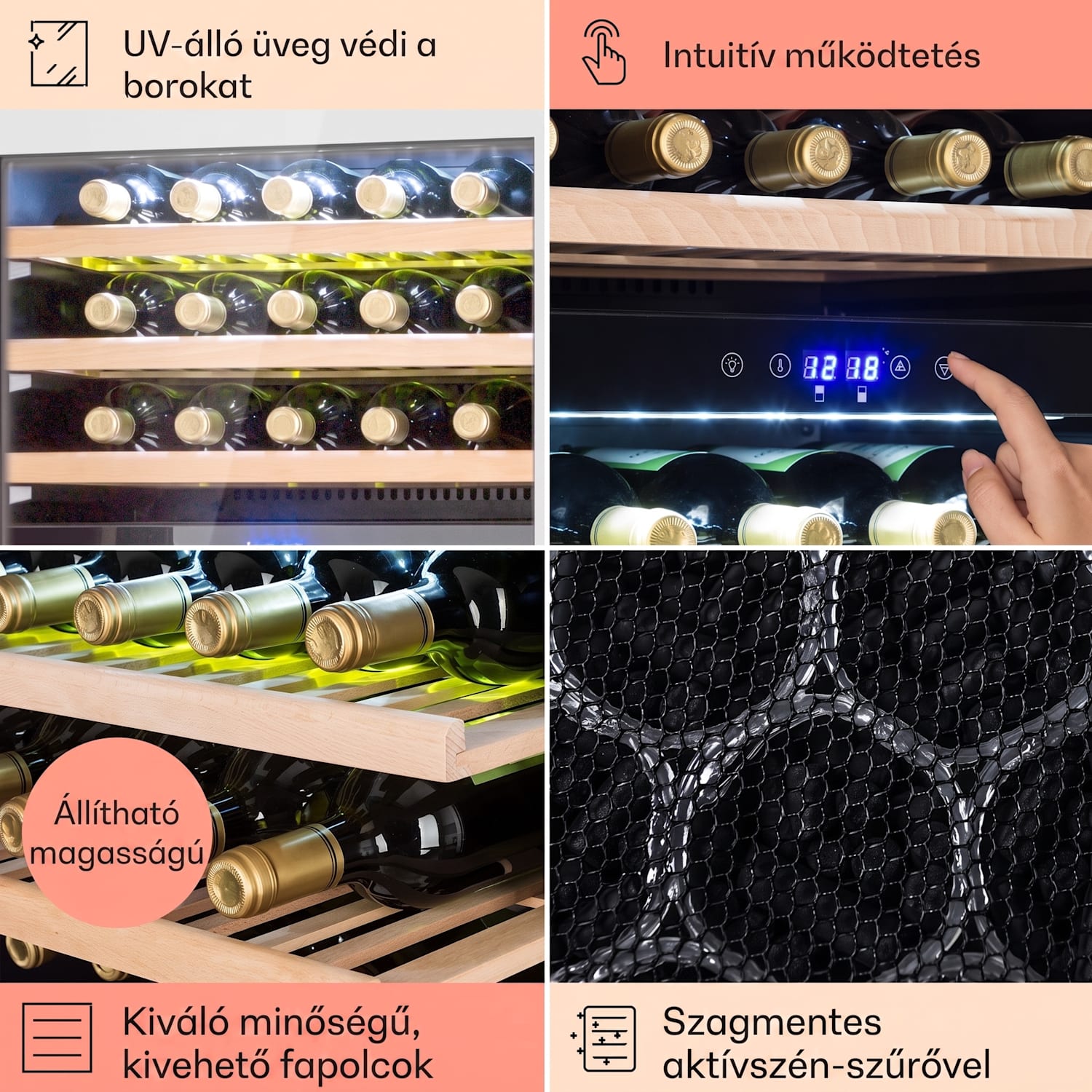 Vinsider 35D, beépített borhűtő, 128 liter, 41 palack, 2 zóna 35 palack | 2 hűtőzóna | Rozsdamentes acél