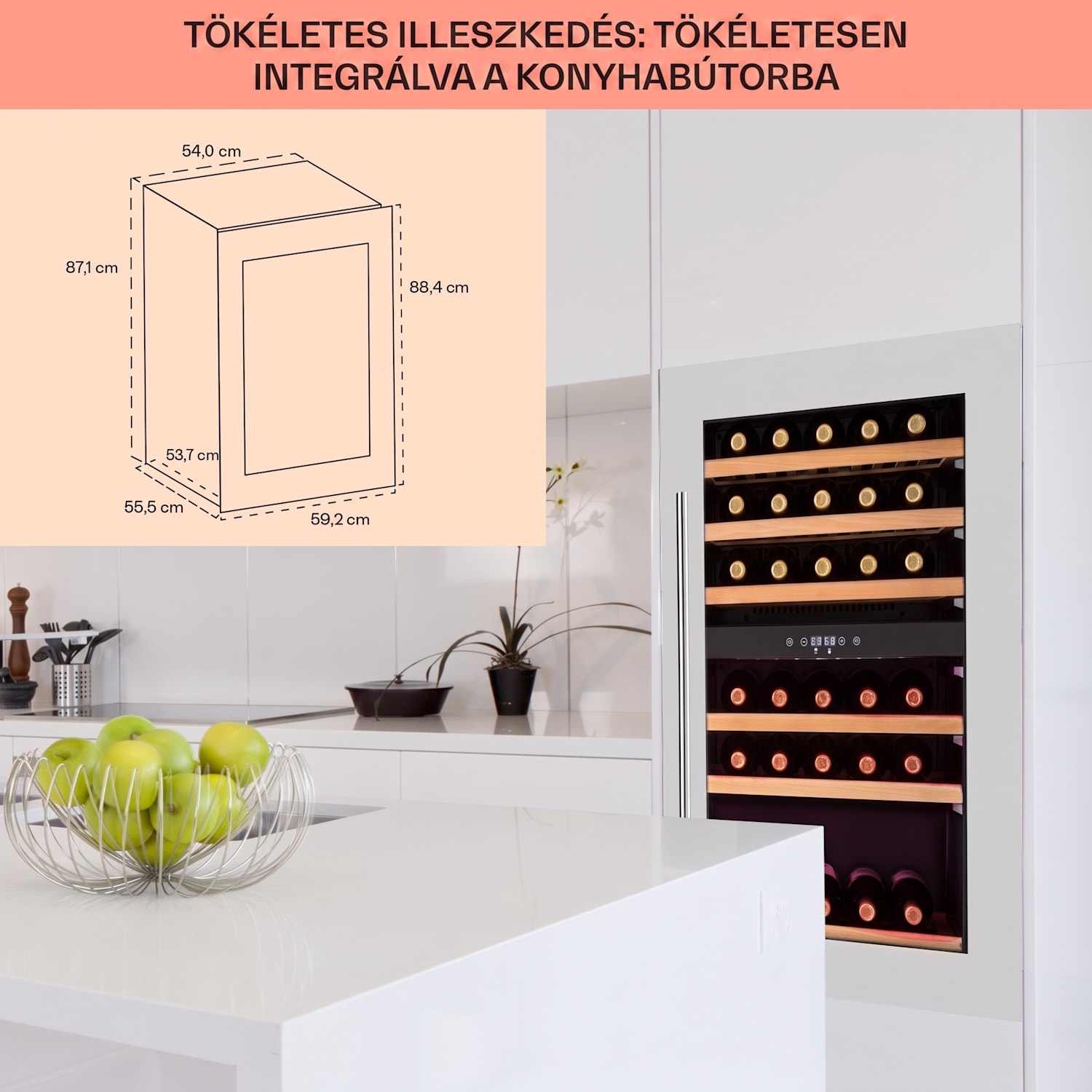 Vinsider 35D, beépített borhűtő, 128 liter, 41 palack, 2 zóna 35 palack | 2 hűtőzóna | Rozsdamentes acél