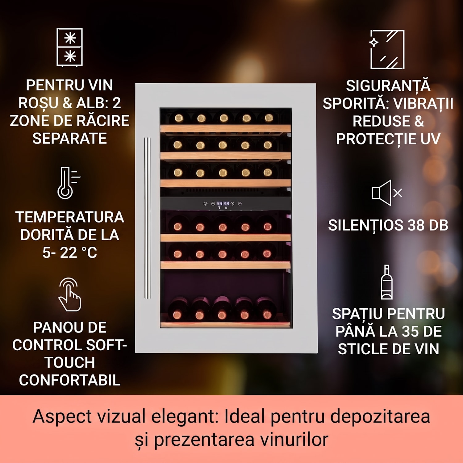 Vinsider 35D, frigider de vin încorporat, 128 litri, 41 de sticle de vin, 2 zone 35 de sticle | 2 | Oțel inoxidabil