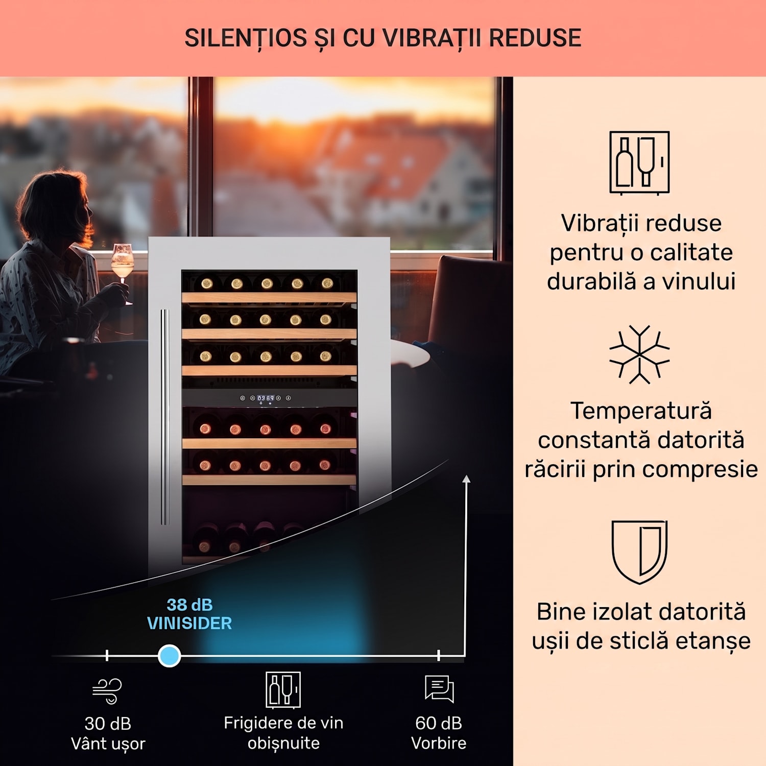 Vinsider 35D, frigider de vin încorporat, 128 litri, 41 de sticle de vin, 2 zone 35 de sticle | 2 | Oțel inoxidabil
