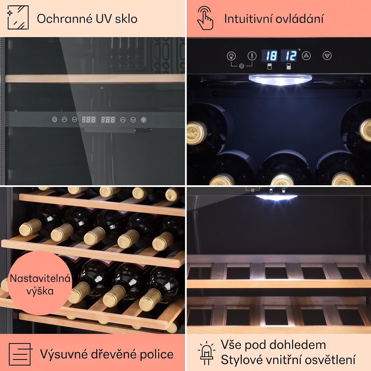 Vinamour 54D, vinotéka, 148 l/54 lahví, 2 zóny, nerezová ocel 54 lahví | 2 chladicí zóny | Černá