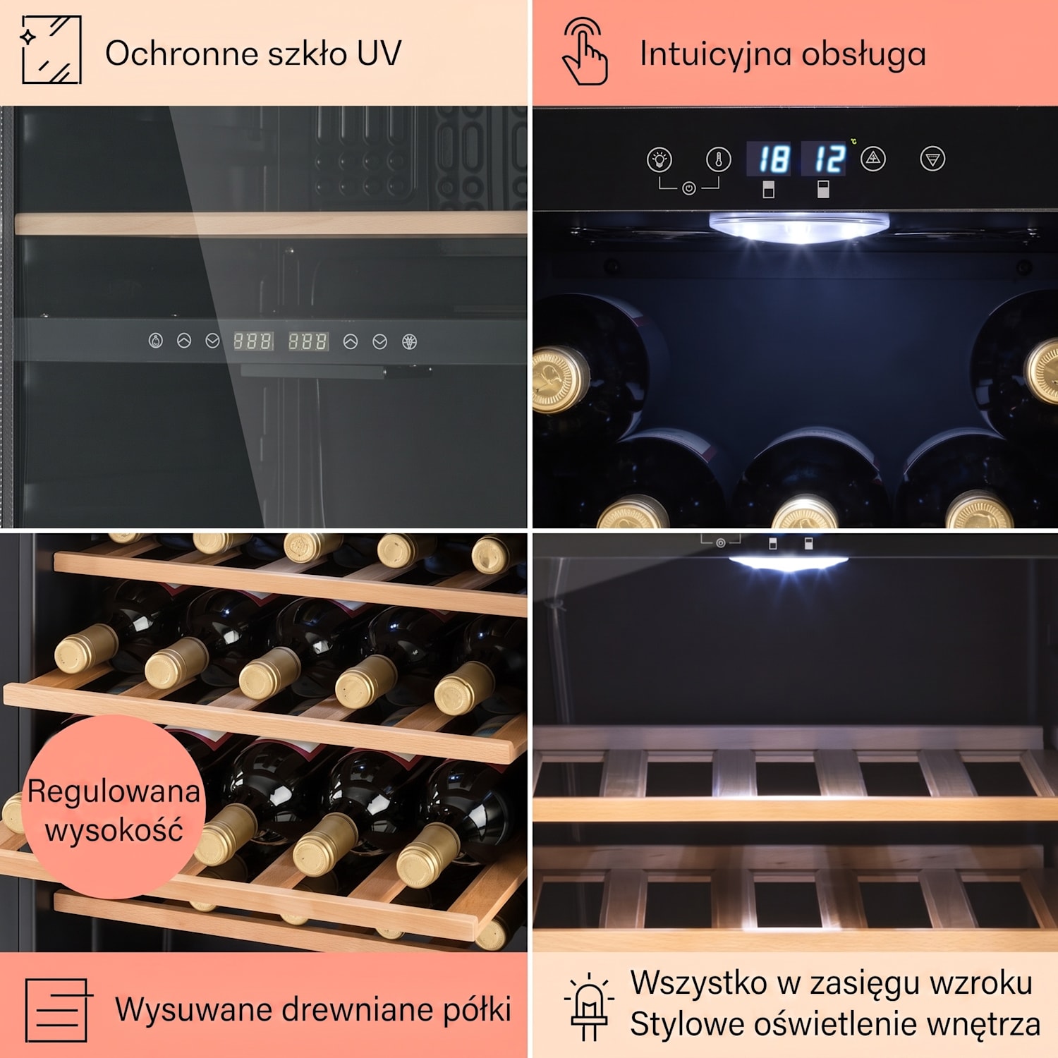 Vinamour 54D, chłodziarka do wina, 2 strefy, 148 l, 54 butelek, stal nierdzewna 54 butelki | 2 strefy chłodzenia | Czarny