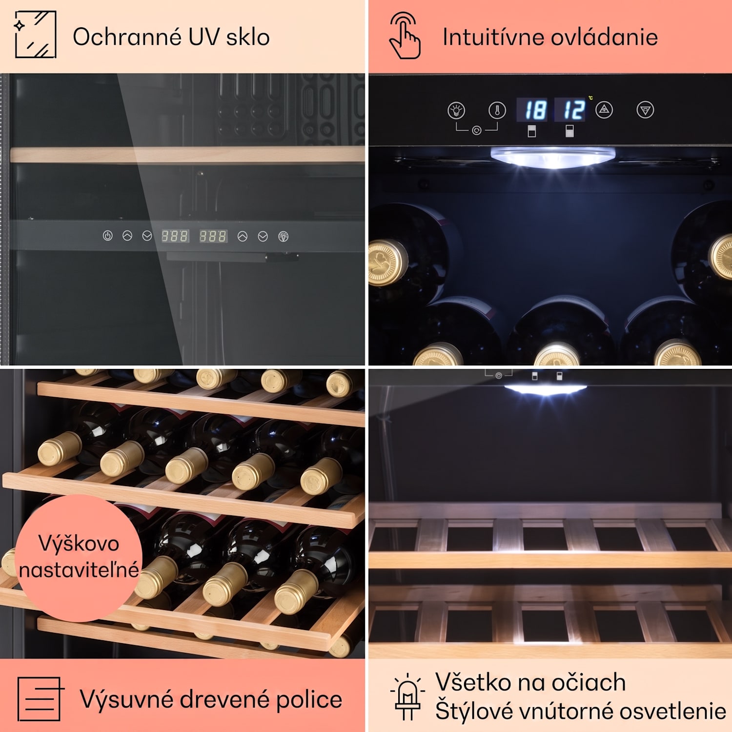 Vinamour 54D, vinotéka, 148 l, 54 fliaš, 2 zóny, čelo z nehrdzavejúcej ocele 54 fliaš | 2 chladiace zóny | Čierna