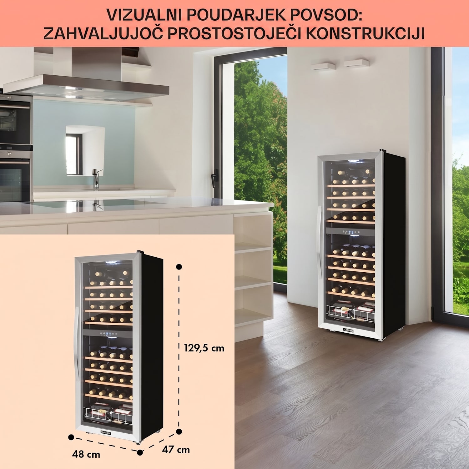 Vinamour 54D, vinska omara, 2 coni, 148 l, 54 steklenic, sprednja stran iz nerjavečega jekla 54 steklenic | 2 | Črna