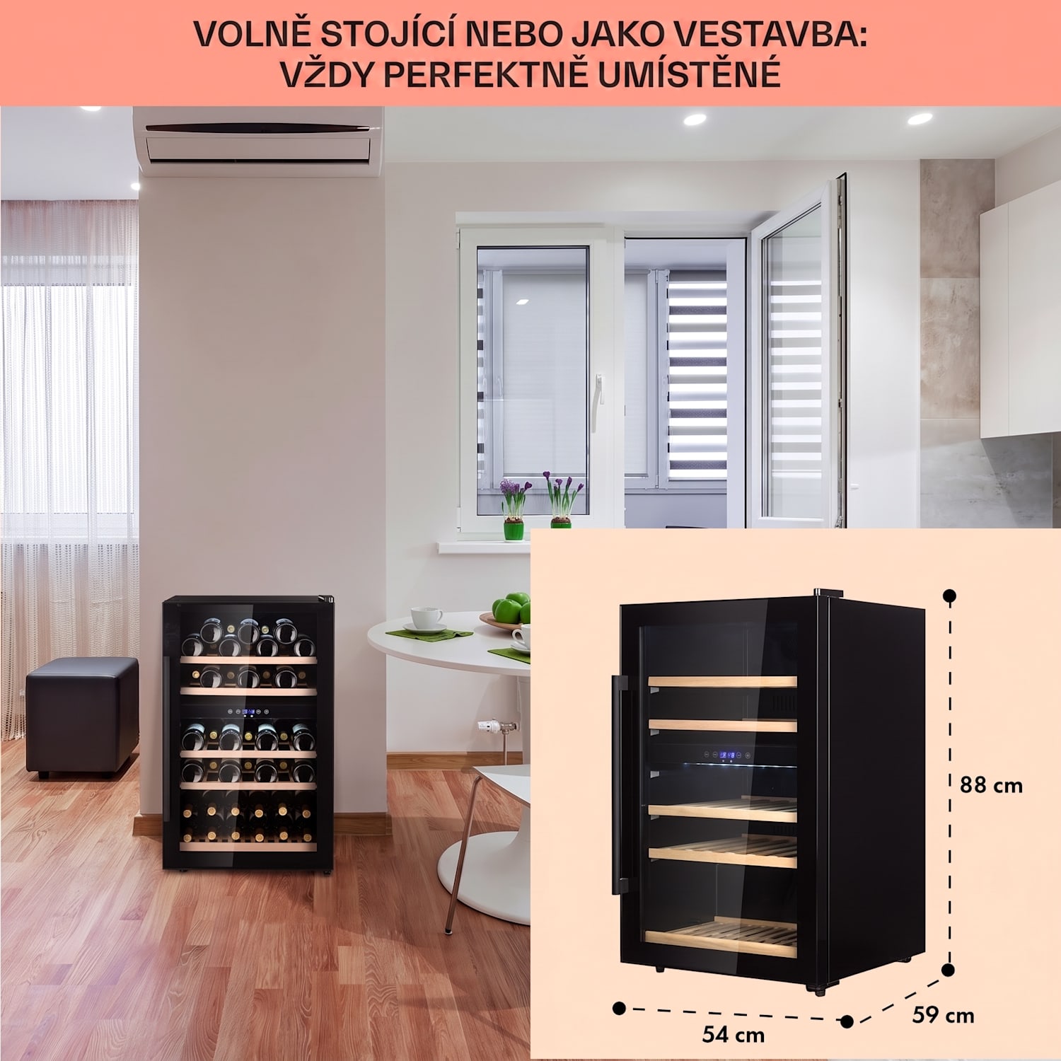 Barossa 40D, vinotéka, 135 l/41 lahví, 2 zóny, skleněné dveře, dotykové ovládání 