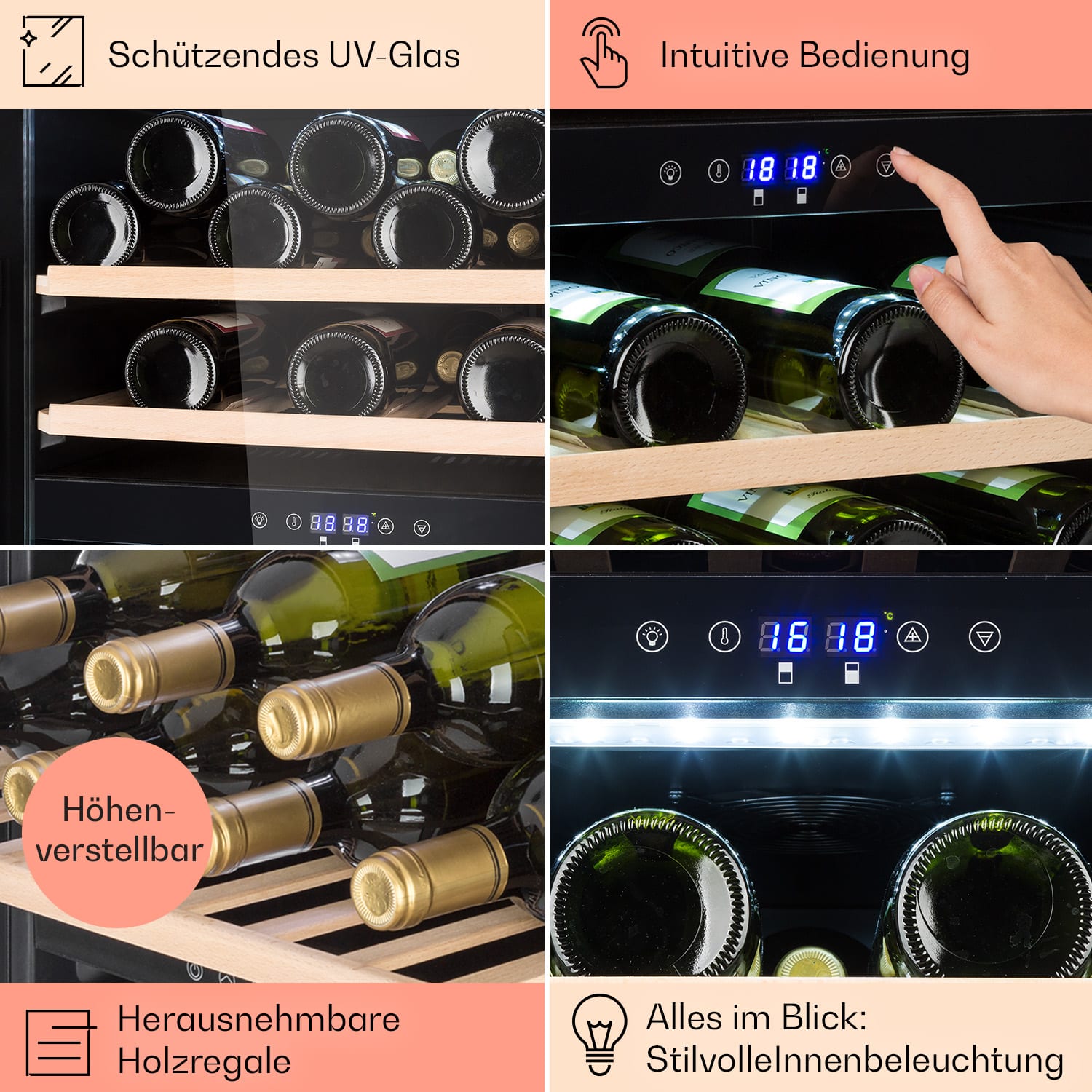 Barossa 40 Duo Weinkühlschrank 2 Zonen 41 Flaschen Glastür Touch LED 