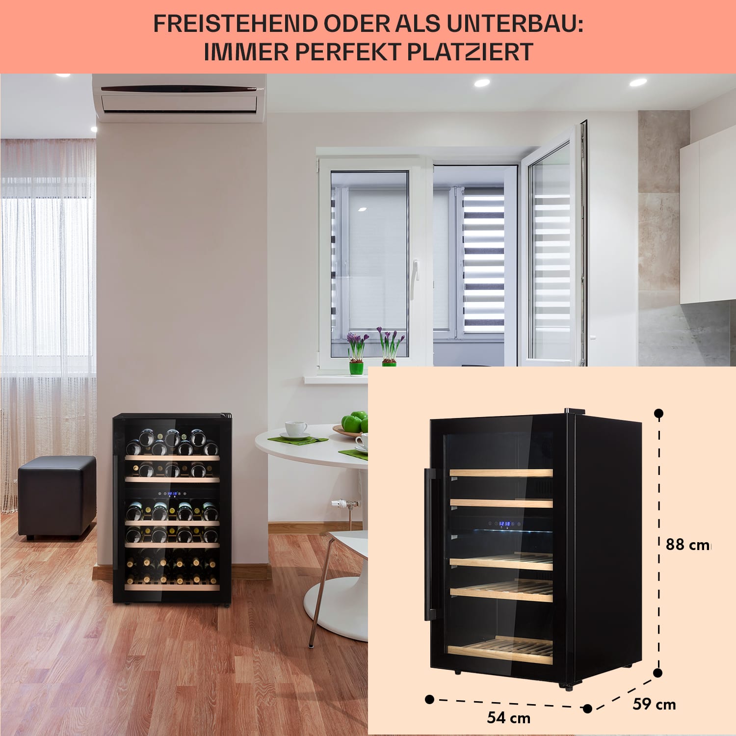 Barossa 40 Duo Weinkühlschrank 2 Zonen 41 Flaschen Glastür Touch LED 