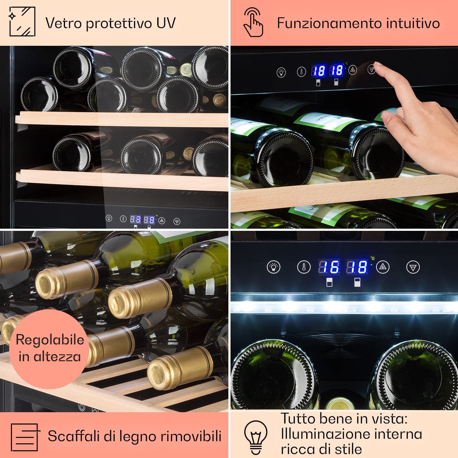 Barossa 40 Duo - Frigorifero per vini, 2 zone, 41 bottiglie, porta di vetro, touch, LED 