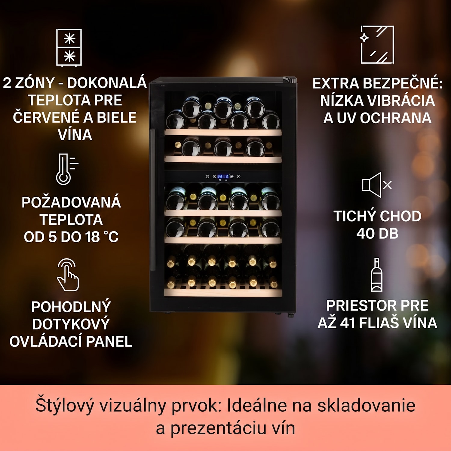 Barossa 40D, vinotéka, 135 l, 2 zóny, 41 fliaš, sklenené dvere, dotyková 
